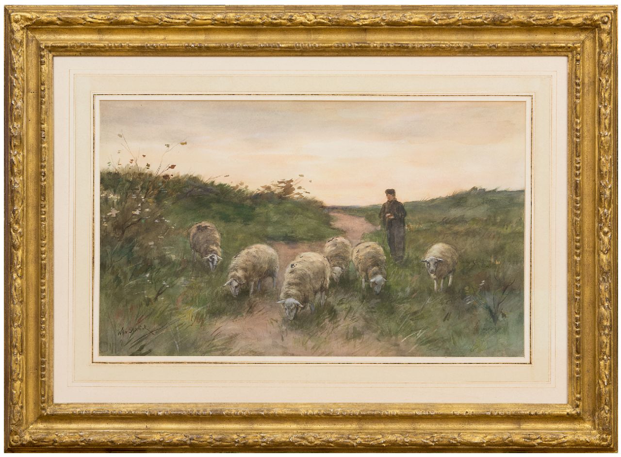 Steelink jr. W.  | Willem Steelink jr., Herder met schapen, aquarel op papier 36,8 x 60,9 cm, gesigneerd linksonder