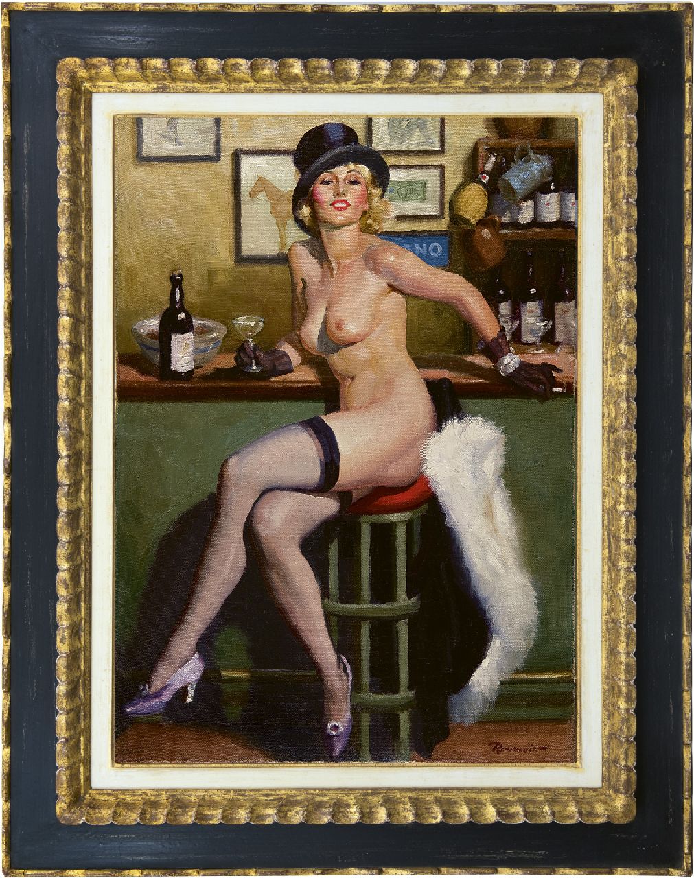 Reusswig H.W.  | Henry 'William' Reusswig, Entertainment aan de bar, olieverf op doek 71,6 x 51,1 cm, gesigneerd rechtsonder en te dateren jaren 30