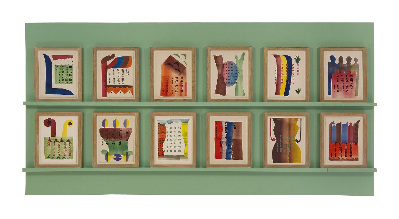 Werkman H.N.  | Hendrik Nicolaas Werkman, Kalender 1944, sjabloon en stempel op papier 32,0 x 24,5 cm, gedrukt in 1943