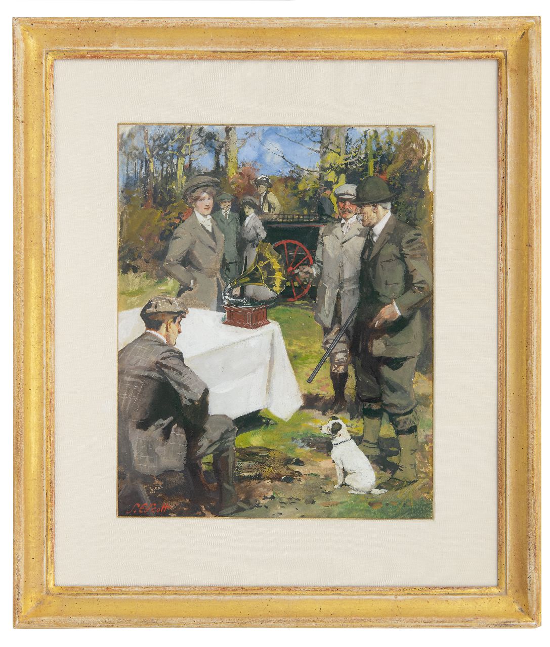 Scott S.E. | Septimus Edwin Scott, De grammofoon van His Master's Voice, aquarel en gouache op schildersboard 32,2 x 25,0 cm, gesigneerd linksonder Scott S.E. | Septimus Edwin Scott, De grammofoon van His Master's Voice, aquarel en gouache op schildersboard 32,2 x 25,0 cm, gesigneerd linksonder