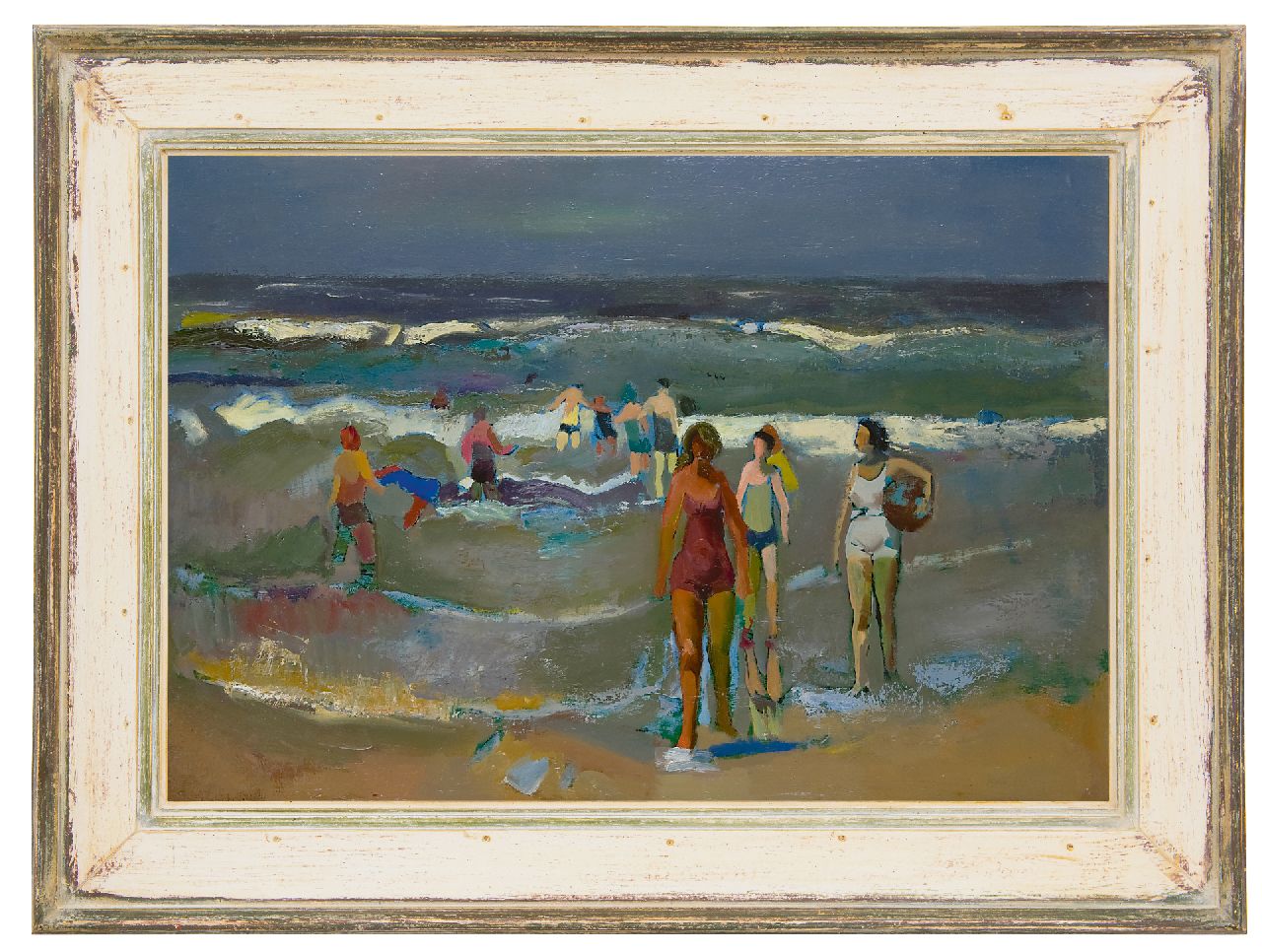 Kuijten H.J.  | Henricus Johannes 'Harrie' Kuijten | Schilderijen te koop aangeboden | Strand met baders, olieverf op doek 44,4 x 64,8 cm, gesigneerd linksonder