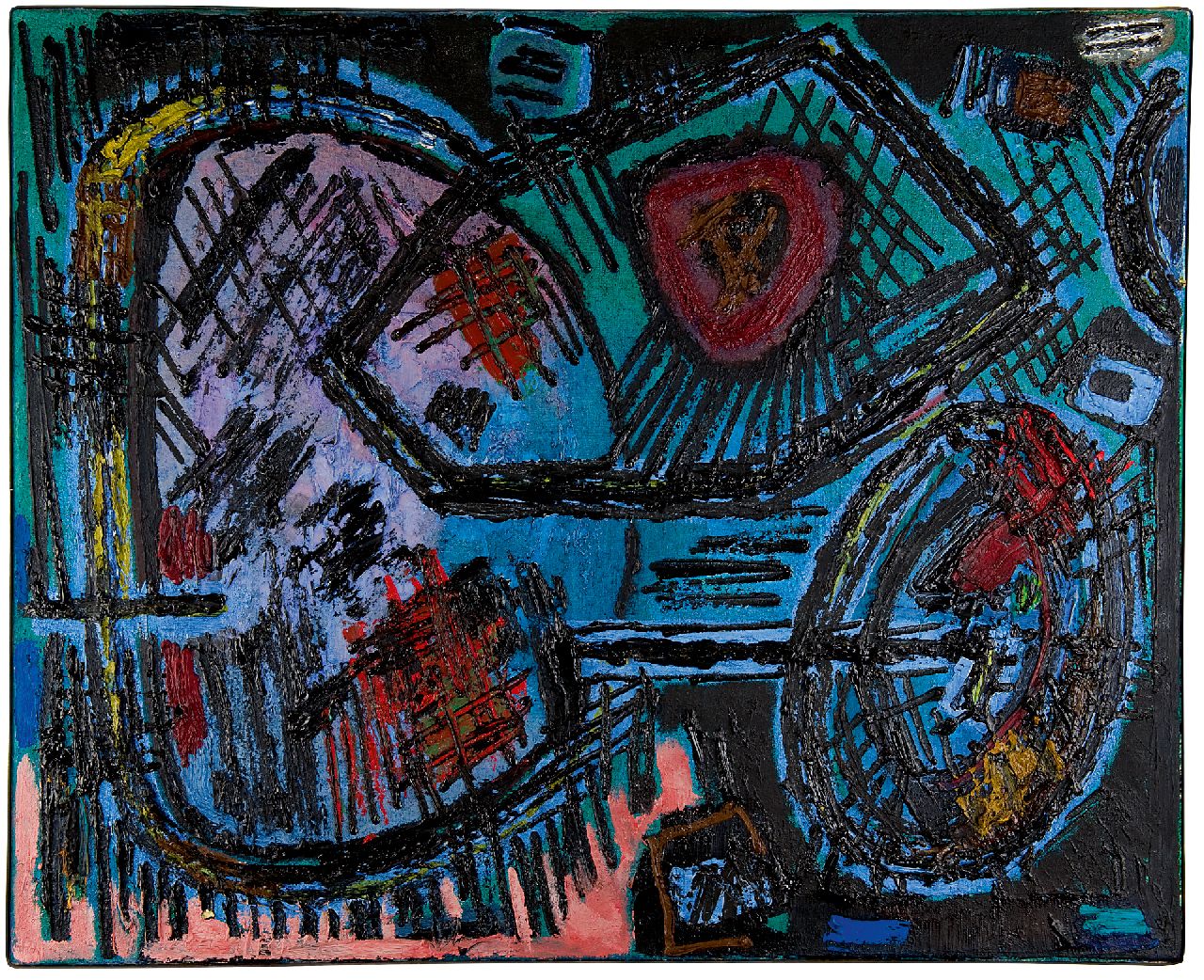 Hussem W.F.K.  | 'Willem' Frans Karel Hussem | Schilderijen te koop aangeboden | Compositie 1959, olieverf op doek 80,4 x 100,2 cm, gesigneerd verso en verso gedateerd '59