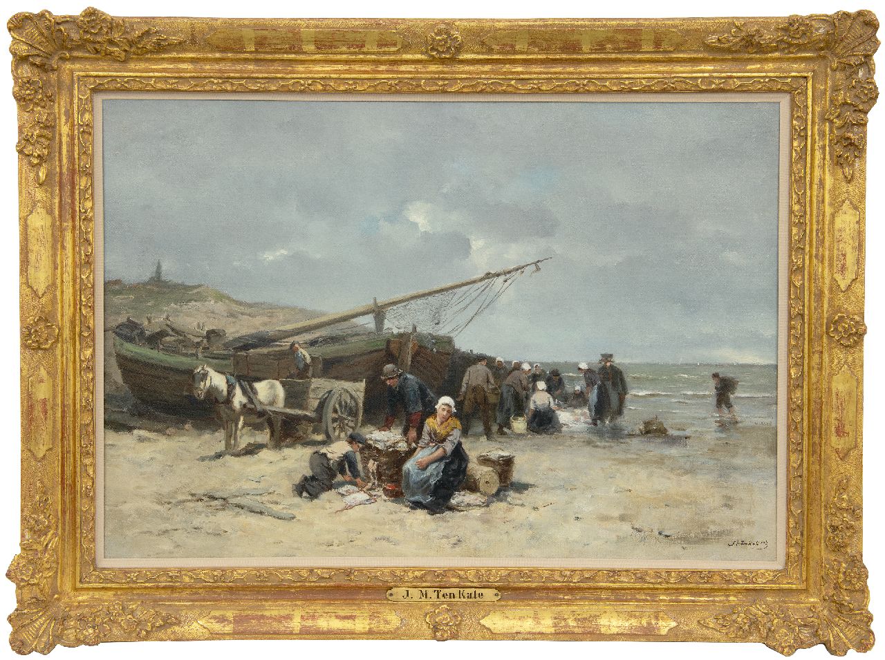 Kate J.M. ten | Johannes Marius ten Kate | Schilderijen te koop aangeboden | Visafslag op het strand van Scheveningen, olieverf op doek 50,5 x 73,5 cm, gesigneerd rechtsonder