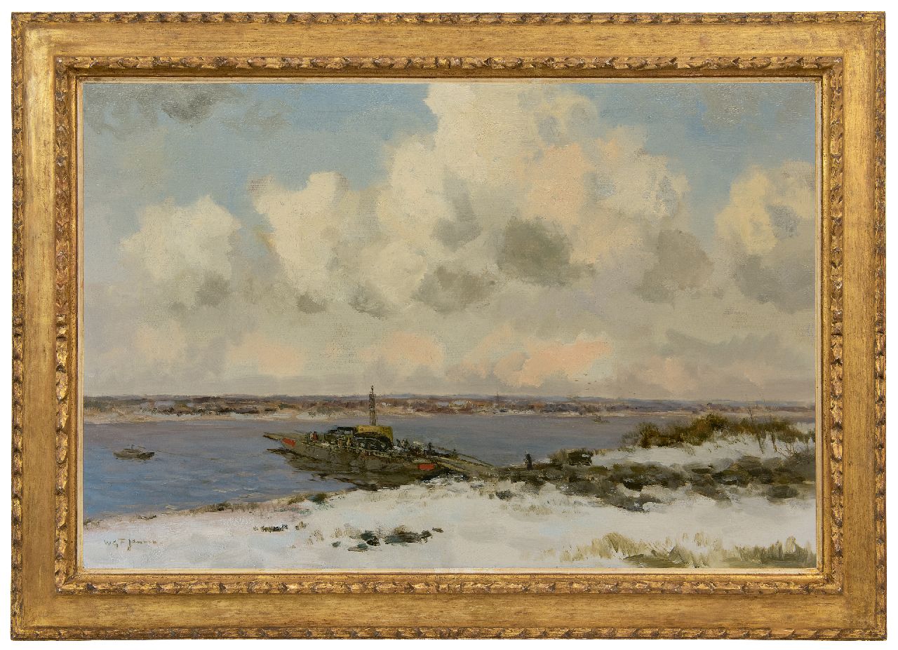 Jansen W.G.F.  | 'Willem' George Frederik Jansen | Schilderijen te koop aangeboden | Overzetveer in de winter, olieverf op doek 60,5 x 90,5 cm, gesigneerd linksonder