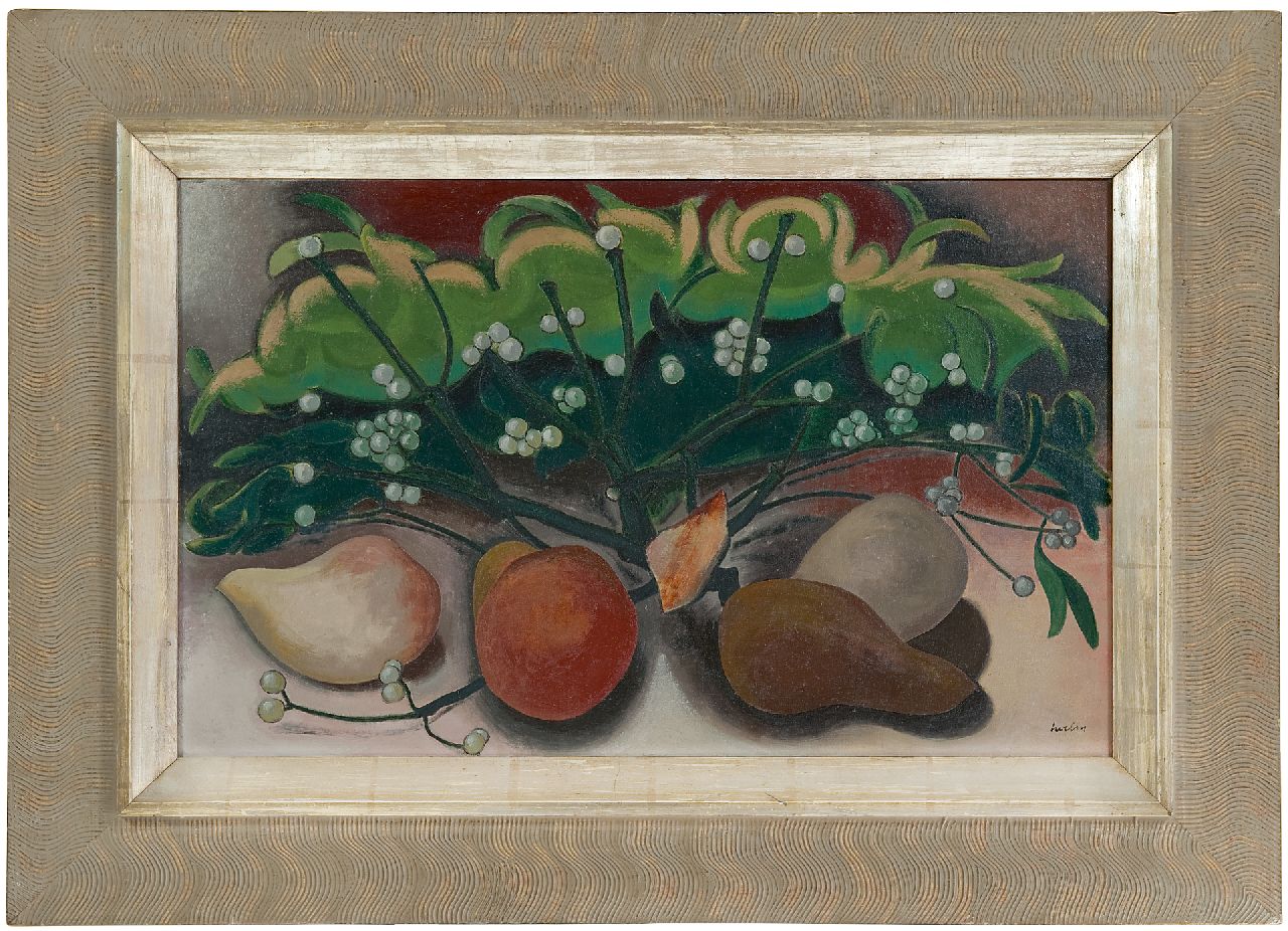 Herbin A.  | Auguste Herbin | Schilderijen te koop aangeboden | Stilleven van peren en maretak, olieverf op doek 38,7 x 61,2 cm, gesigneerd rechtsonder en te dateren ca. 1921