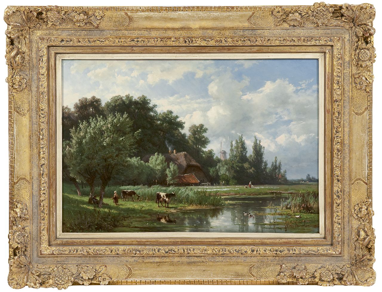 Borselen J.W. van | Jan Willem van Borselen, Hollands waterlandschap, olieverf op paneel 30,2 x 44,3 cm, gesigneerd rechtsonder