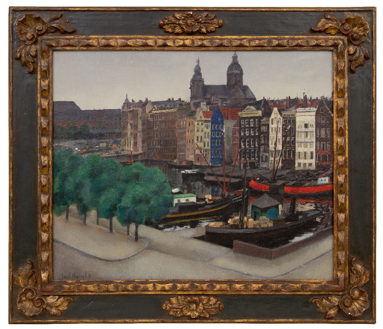 Hamel J.G.  | Jacobus Gerardus 'Jack' Hamel, Het Damrak in Amsterdam met zicht op de St.-Nicolaaskerk, olieverf op doek 50,3 x 60,0 cm, gesigneerd linksonder en gedateerd '31