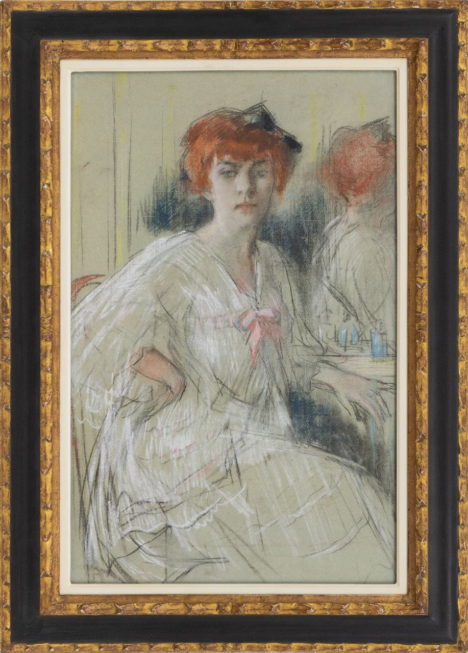 Garf S.  | Salomon Garf | Aquarellen en tekeningen te koop aangeboden | Jonge vrouw voor haar kaptafel, pastel op papier 59,9 x 38,5 cm
