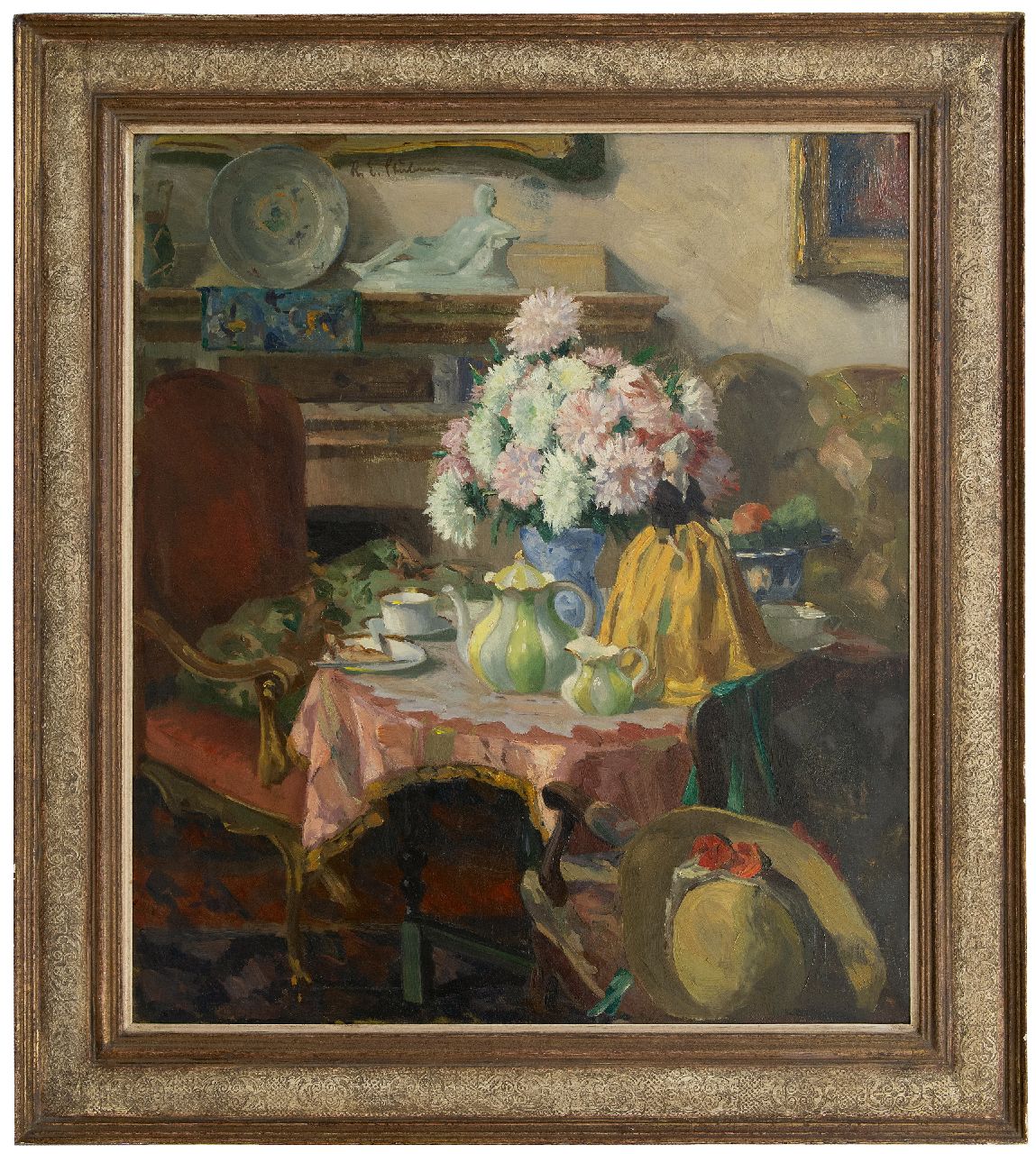 Stübner R.E.  | Robert Emil Stübner | Schilderijen te koop aangeboden | Afternoon tea, olieverf op doek 95,0 x 85,0 cm, gesigneerd linksbovenv.h.m.