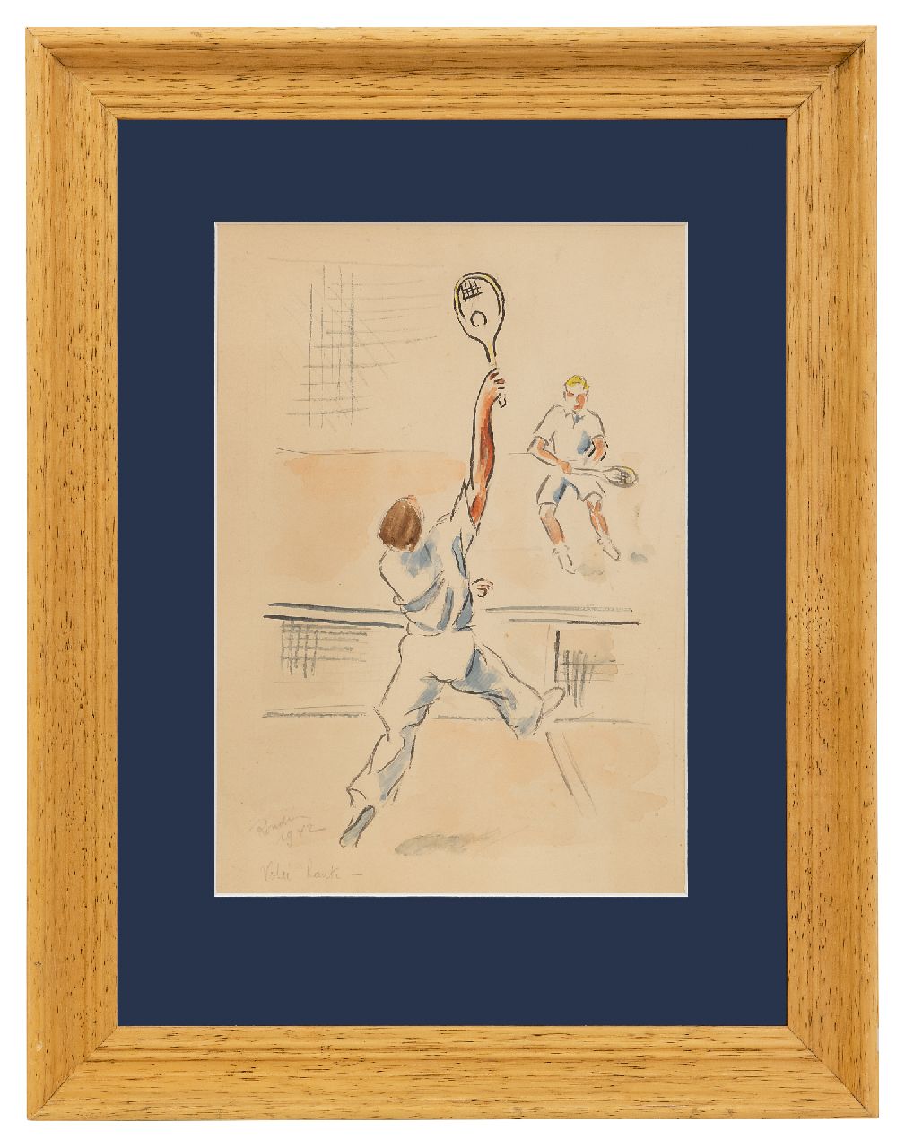 Franse School, 20e eeuw | Franse School, 20e eeuw | Aquarellen en tekeningen te koop aangeboden | Tennisspelers, gemengde techniek op papier 27,5 x 19,5 cm, gesigneerd linksonder ('Ronde' vaag) en gedateerd 1942 Franse School, 20e eeuw | Franse School, 20e eeuw | Aquarellen en tekeningen te koop aangeboden | Tennisspelers, gemengde techniek op papier 27,5 x 19,5 cm, gesigneerd linksonder ('Ronde' vaag) en gedateerd 1942