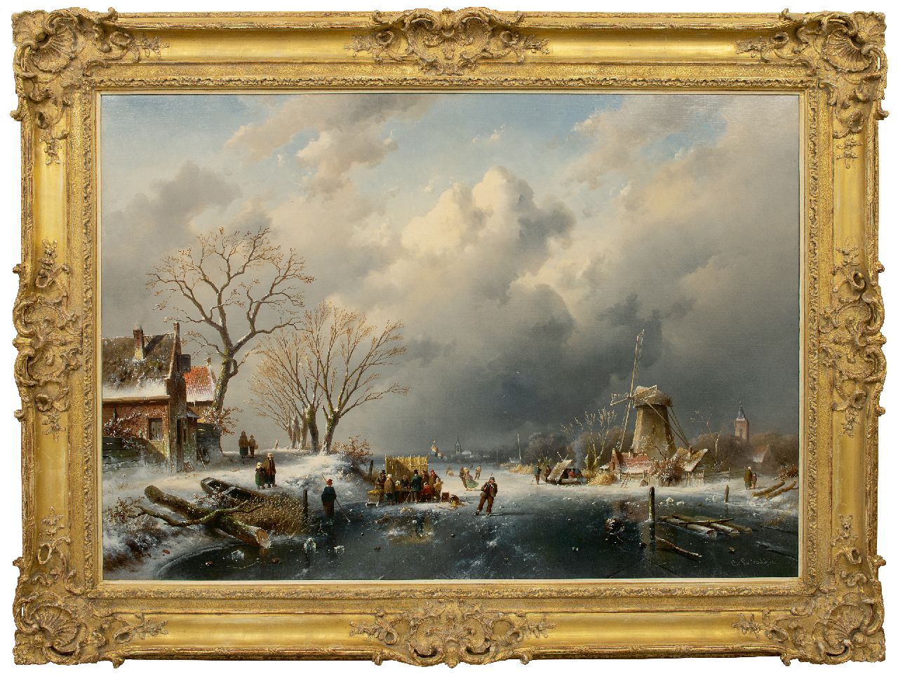 Leickert C.H.J.  | 'Charles' Henri Joseph Leickert, Hollandse winter met koek en zopie, olieverf op doek 98,0 x 141,0 cm, gesigneerd rechtsonder en gedateerd 1862