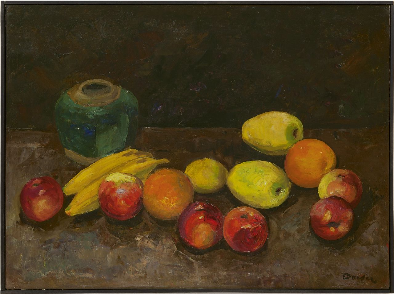 Doeser J.J.  | 'Jacobus' Johannes Doeser | Schilderijen te koop aangeboden | Stilleven met fruit en gemberpot, olieverf op doek 60,8 x 80,5 cm, gesigneerd rechtsonder
