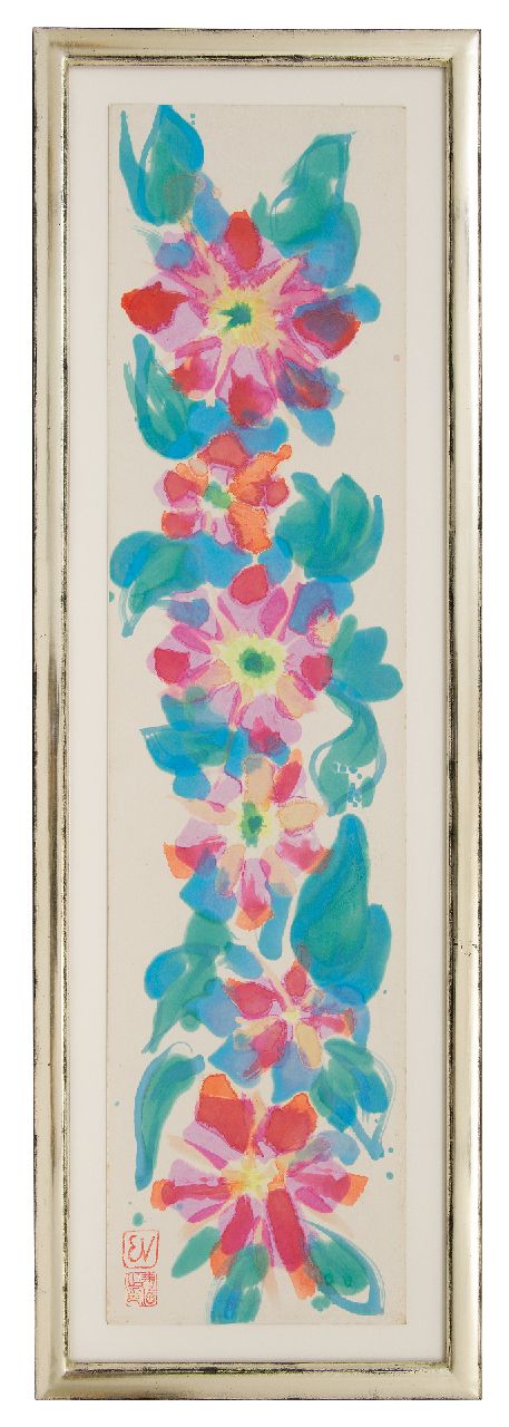 Vijlbrief E.  | Ernst Vijlbrief | Aquarellen en tekeningen te koop aangeboden | Bloemen, aquarel op Japans papier op karton 125,6 x 29,5 cm, gesigneerd linksonder met monogramstempel en atelierstempel