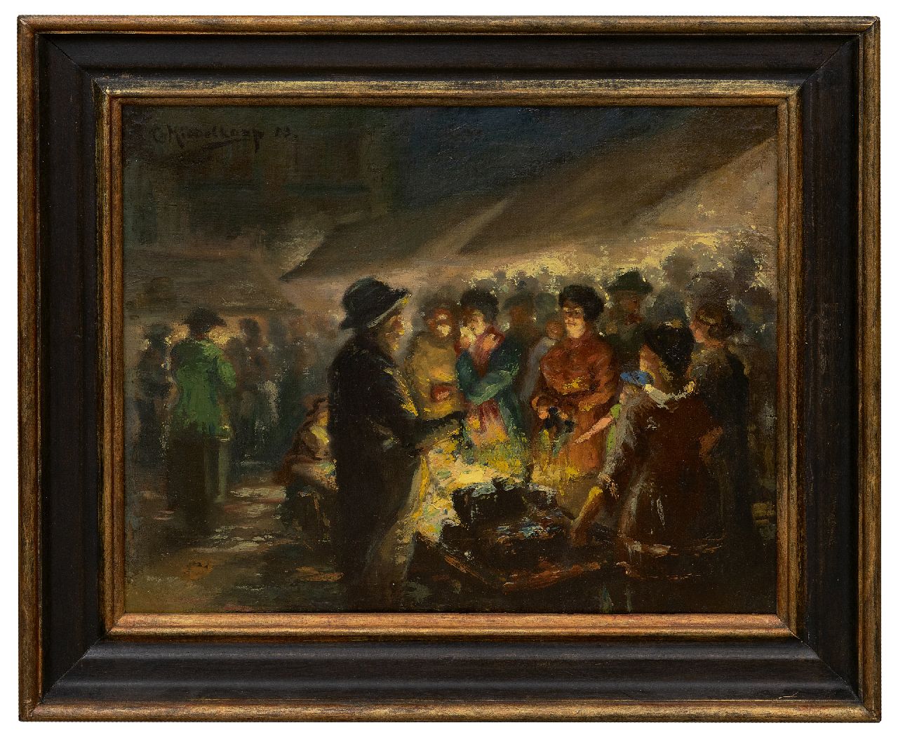 Middelkoop C.H.L.  | Cornelis Helenis Lodewijk Middelkoop | Schilderijen te koop aangeboden | Avondmarkt, olieverf op doek 33,0 x 39,9 cm, gesigneerd linksboven en gedateerd '23