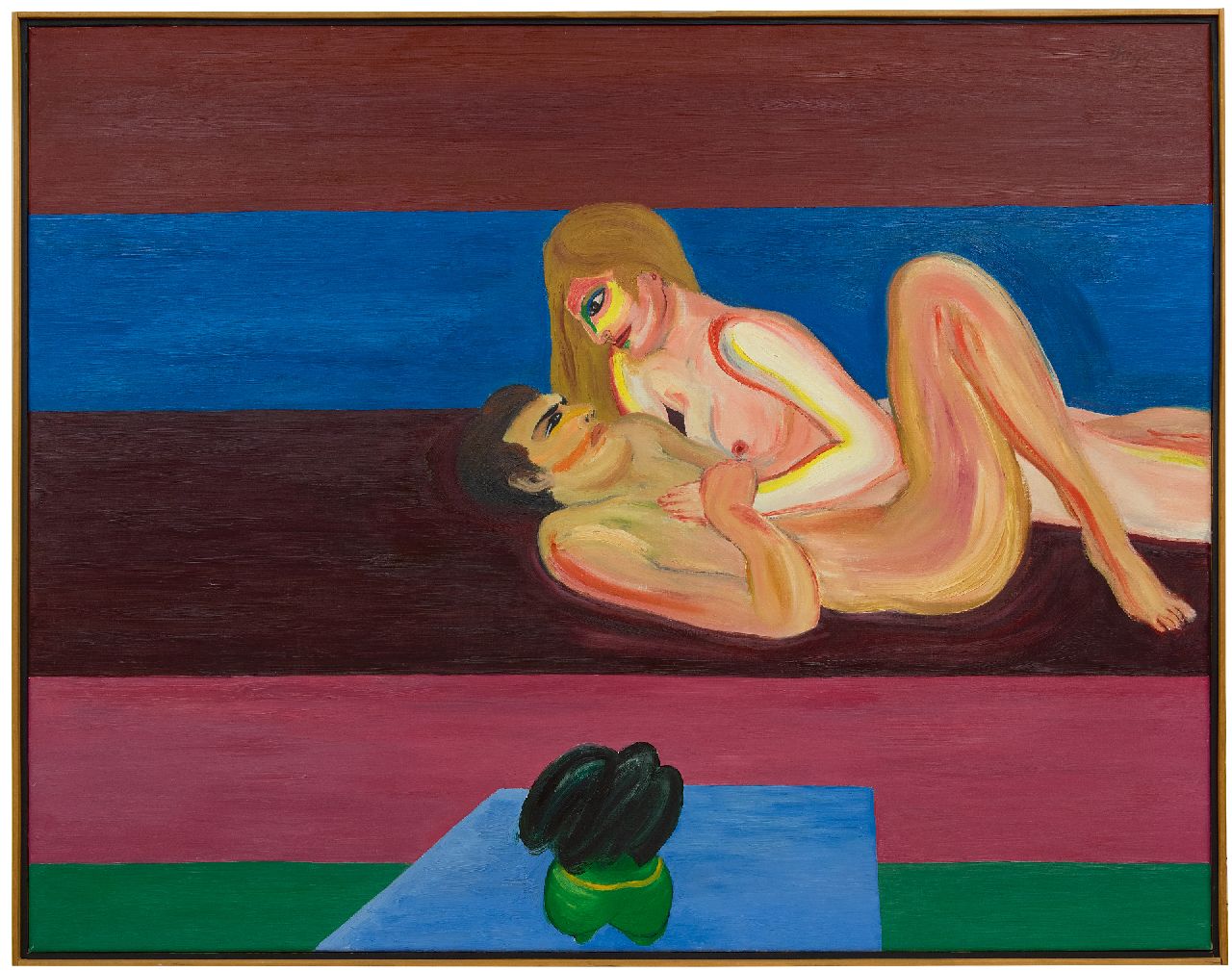Theys Y.  | Yvan Theys | Schilderijen te koop aangeboden | Liefdesscène in abstracte ruimte, olieverf op doek 118,0 x 146,1 cm, gesigneerd rechtsboven en op spieraam gedateerd 1975