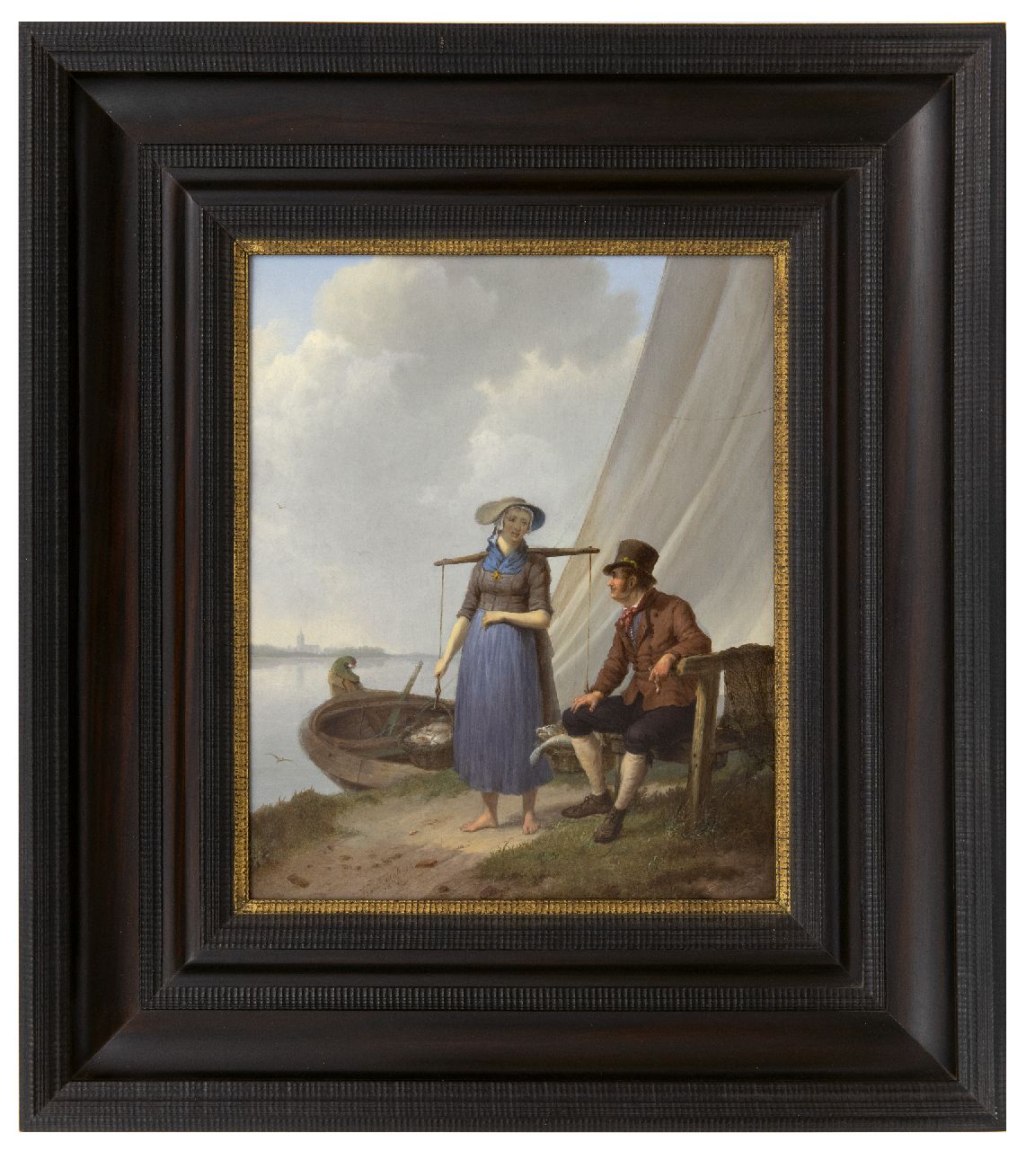 Koekkoek J.H.  | Johannes Hermanus Koekkoek | Schilderijen te koop aangeboden | Een praatje langs de oever (tezamen met 10274), olieverf op paneel 33,1 x 26,9 cm, gesigneerd links van het midden. en gedateerd 1834