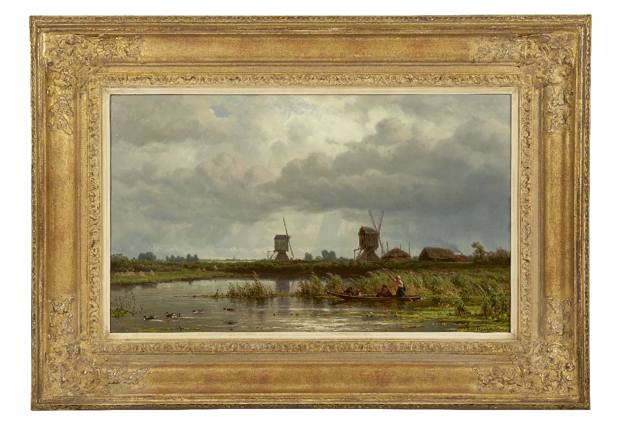 Borselen J.W. van | Jan Willem van Borselen, Waterrijk zomerlandschap met gezelschap in een bootje, olieverf op paneel 33,3 x 55,4 cm, gesigneerd rechtsonder en gedateerd '62