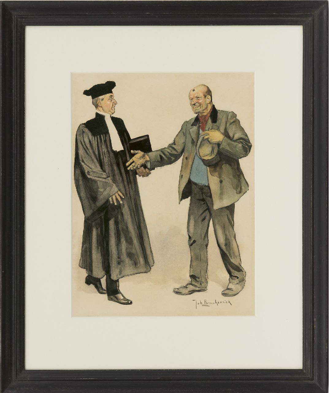 Braakensiek J.C.  | 'Johan' Coenraad Braakensiek, De advocaat en zijn cliënt, houtskool en aquarel op papier 31,1 x 23,5 cm, gesigneerd rechtsonder