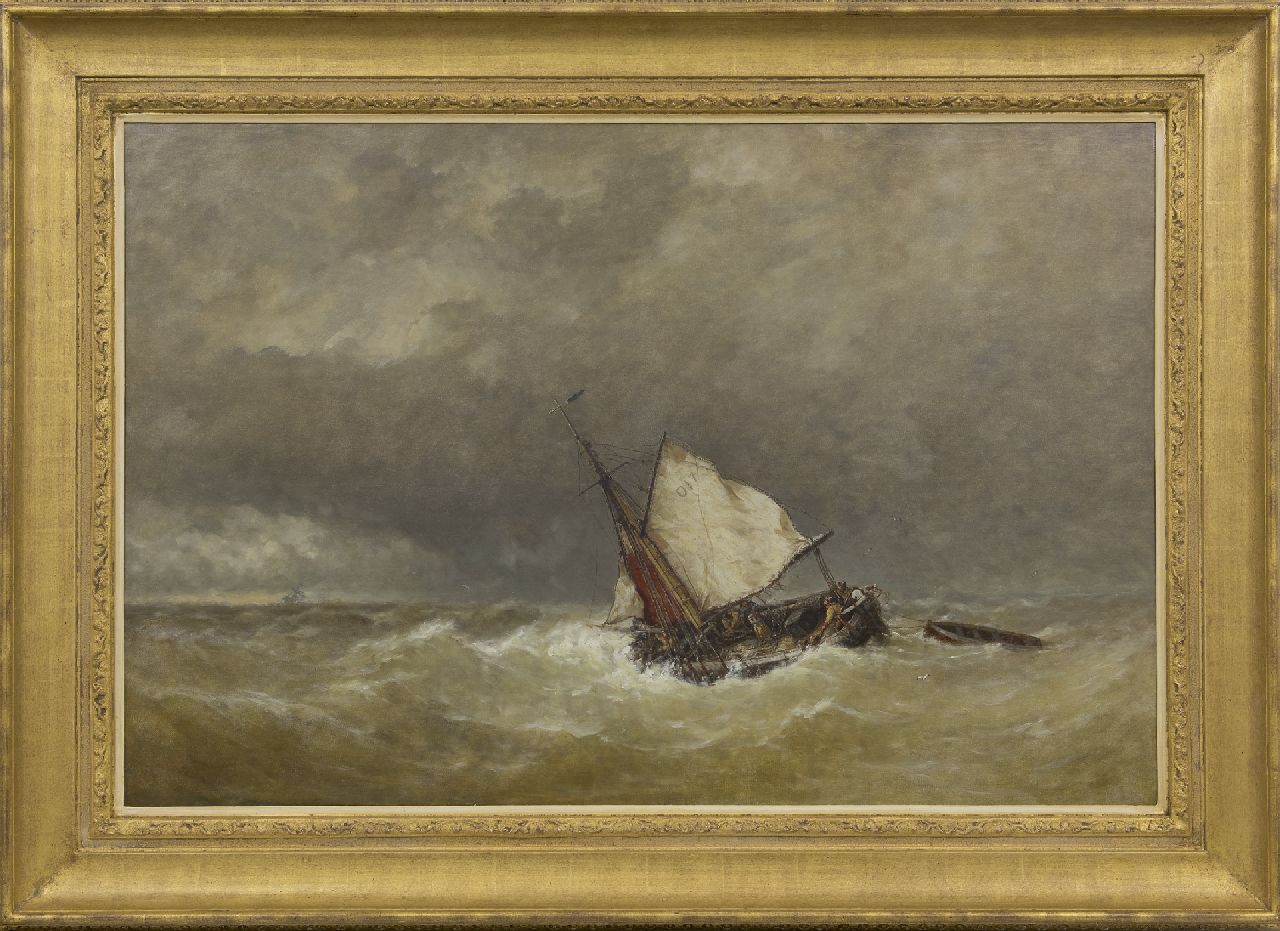 Schütz J.F. | Jan Frederik Schütz, Zeilschip op wilde zee, olieverf op doek 70,3 x 105,2 cm, gesigneerd linksonder en gedateerd '53 en '87 Schütz J.F. | Jan Frederik Schütz, Zeilschip op wilde zee, olieverf op doek 70,3 x 105,2 cm, gesigneerd linksonder en gedateerd '53 en '87