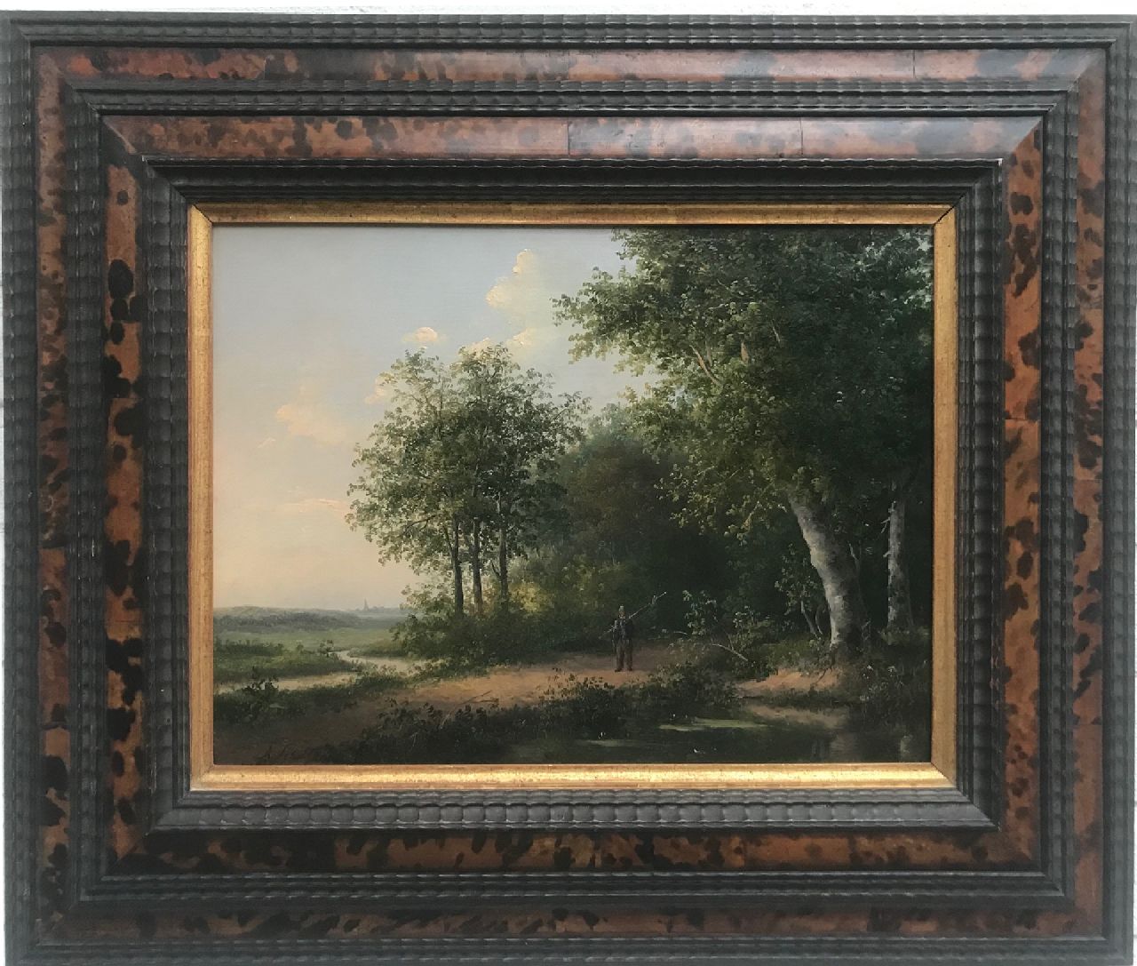 Schelfhout A.  | Andreas Schelfhout | Schilderijen te koop aangeboden | Visser bij een bosven, olieverf op paneel 26,0 x 34,5 cm, gesigneerd linksonder en te dateren ca. 1822