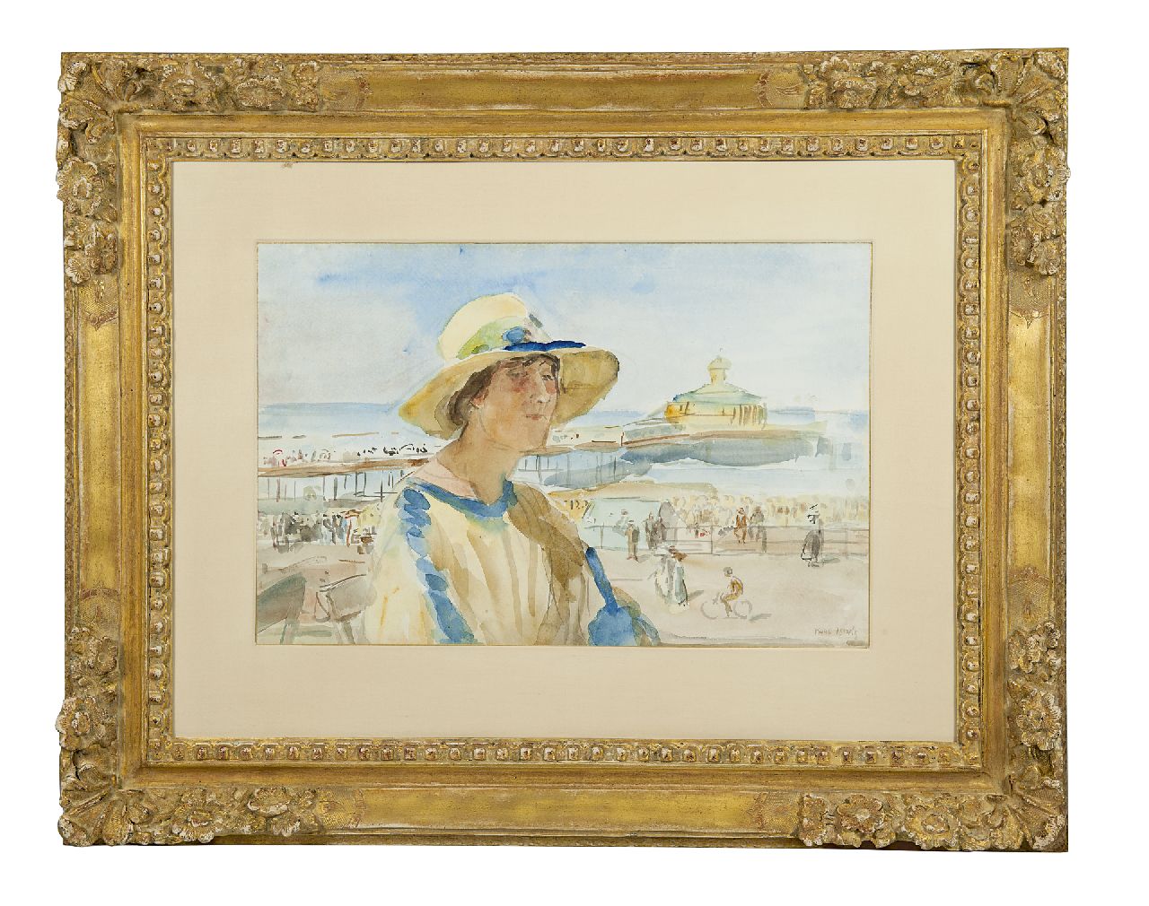 Israels I.L.  | 'Isaac' Lazarus Israels, Vrouw aan het strand van Scheveningen, aquarel op papier 32,5 x 50,0 cm, gesigneerd rechtsonder