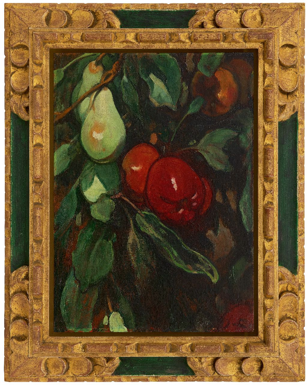 Looy J. van | Jacobus van Looy | Schilderijen te koop aangeboden | Rode appels en peren, olieverf op paneel 37,0 x 26,7 cm, gesigneerd rechtsonder met initialen