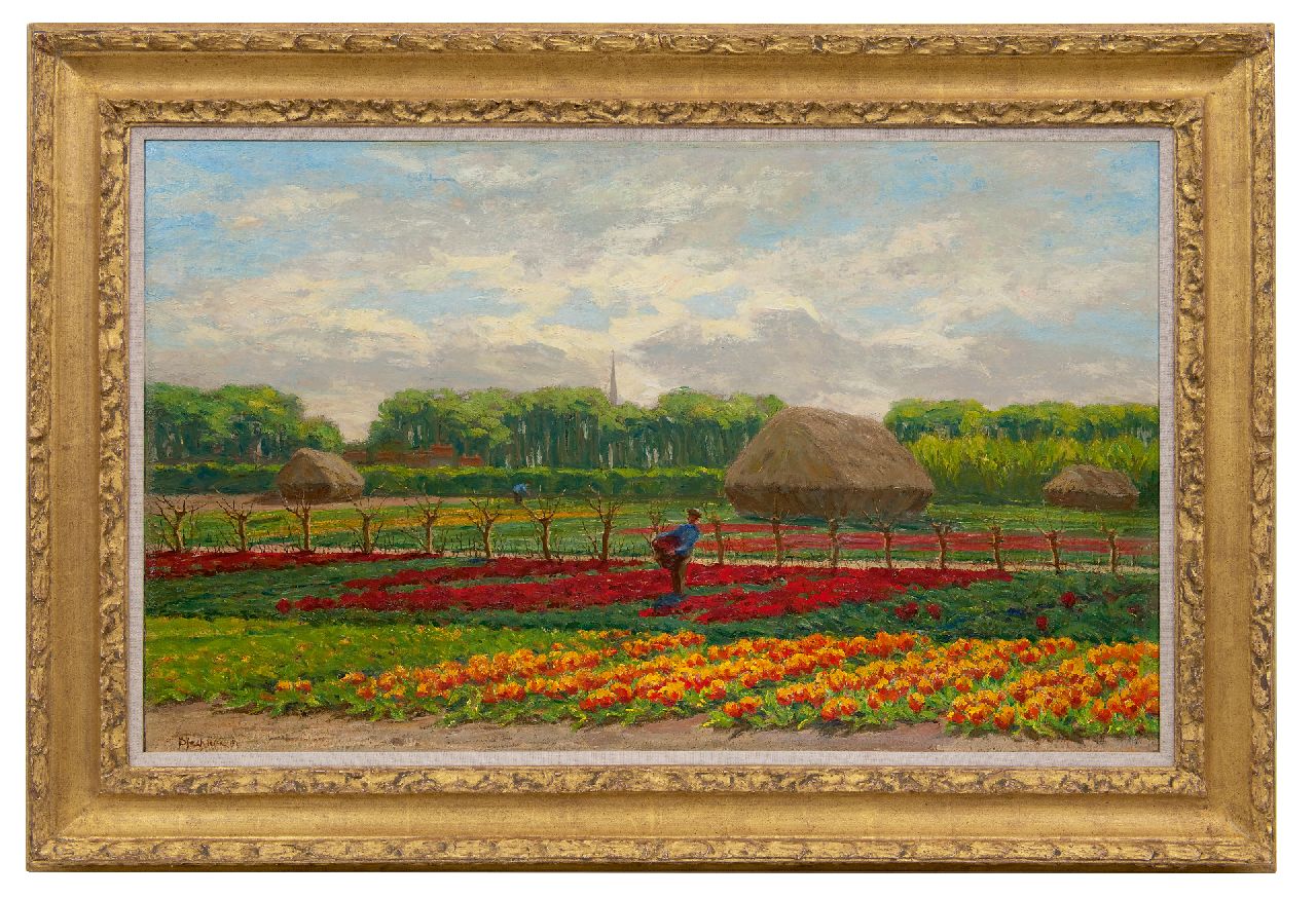 Bleckmann W.C.C.  | Wilhelm Christiaan Constant Bleckmann, Werkende boeren op bollenveld, olieverf op doek 58,4 x 95,5 cm, gesigneerd linksonder