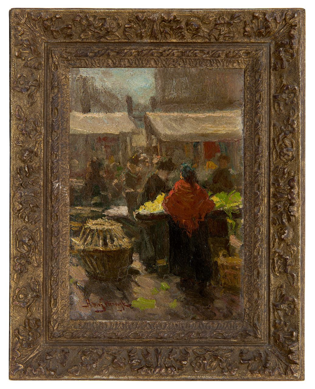 Steenwijk H. van | Hendrik van Steenwijk | Schilderijen te koop aangeboden | Markt, olieverf op paneel 27,8 x 19,4 cm, gesigneerd linksonder