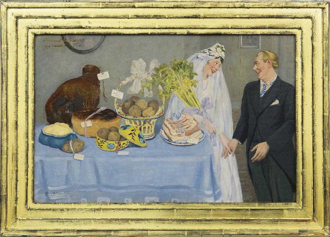 Lemaire H.  | Henri Lemaire | Schilderijen te koop aangeboden | De huwelijkscadeaus anno 1941, olieverf op schildersboard 35,3 x 54,7 cm, gesigneerd linksonder en gedateerd '41