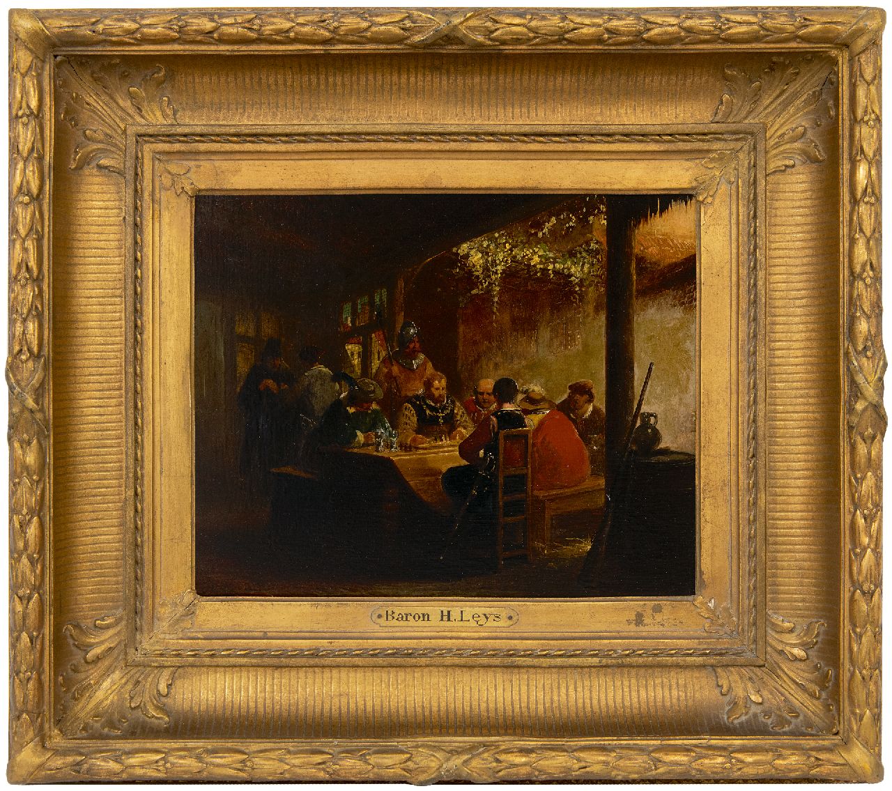 Leys J.A.H.  | Jean Auguste 'Henri' Leys | Schilderijen te koop aangeboden | Karel V verdiept in een schaakpartij, olieverf op paneel 27,7 x 34,1 cm, gesigneerd linksonder met monogram en gedateerd 1839