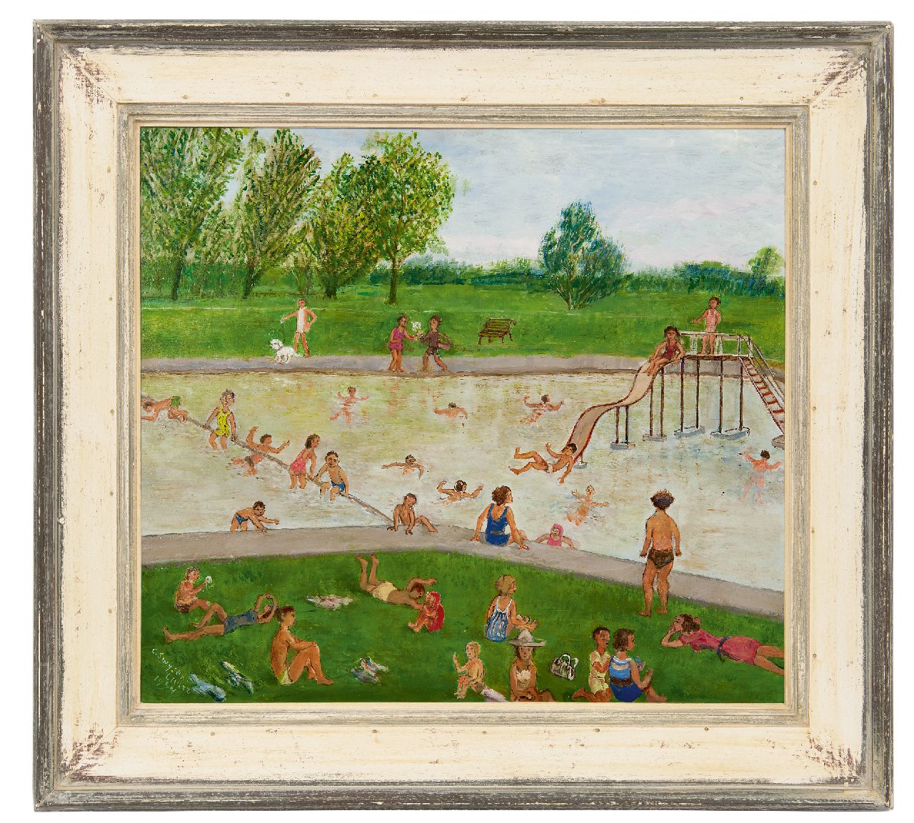 Swijser-'t Hart C.C.M.  | Catharina 'Christina' Maria Swijser-'t Hart, Zwembad in de zomer, olieverf op board 48,8 x 54,4 cm, gesigneerd linksonder en gedateerd 1964