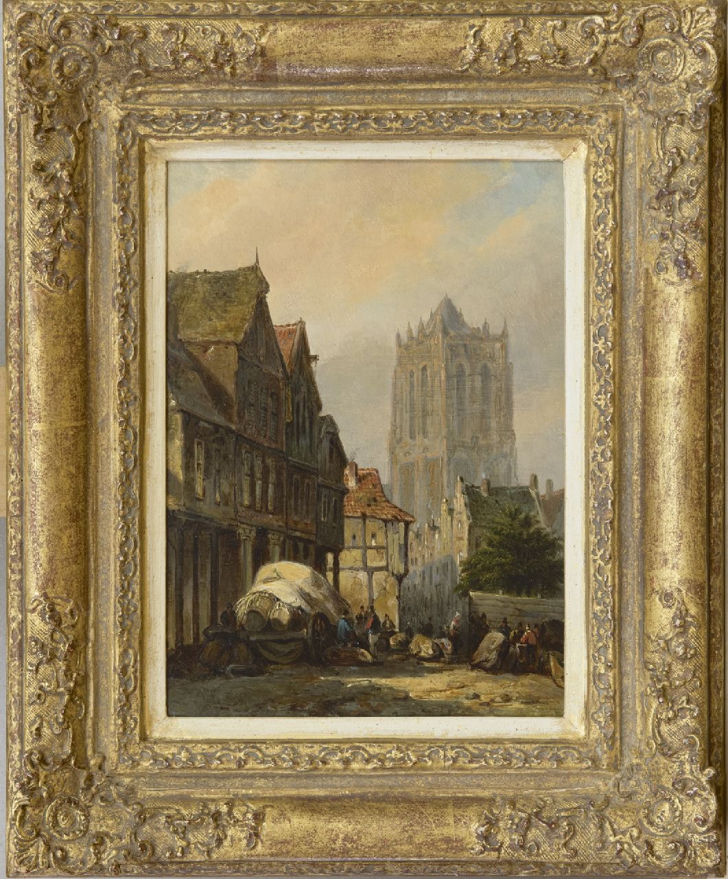 Bommel E.P. van | Elias Pieter van Bommel | Schilderijen te koop aangeboden | Fantasiegezicht van een stad en de Sint-Lievensmonstertoren van Zierikzee, olieverf op paneel 22,5 x 16,4 cm