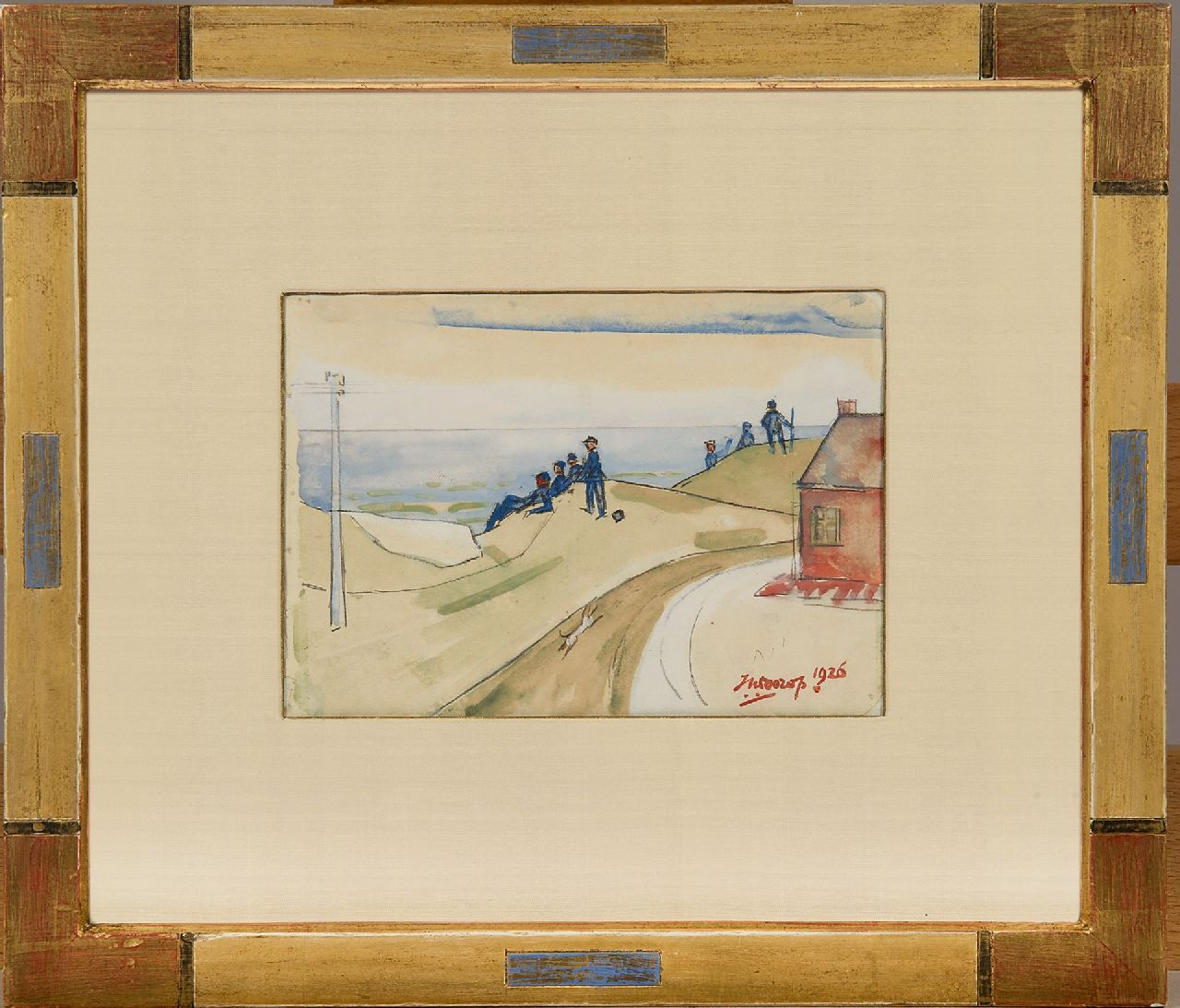 Toorop J.Th.  | Johannes Theodorus 'Jan' Toorop, Figuren in de duinen, potlood, krijt en aquarel op papier 11,0 x 15,5 cm, gesigneerd rechtsonder en gedateerd 1926