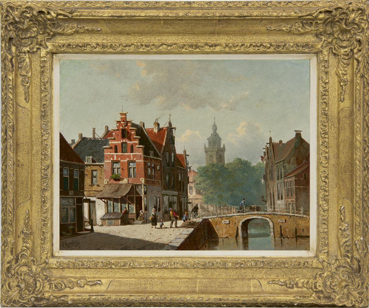 Roosdorp F.  | Frederik Roosdorp, Hollandse stadsgracht in de zomer, olieverf op paneel 28,0 x 36,5 cm, gesigneerd linksonder