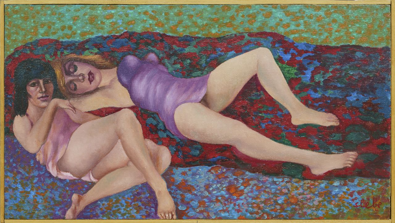 Slebe (Ferdinand Joseph Sleebe) F.  | Ferry Slebe (Ferdinand Joseph Sleebe) | Schilderijen te koop aangeboden | Vrouwen op divan, olieverf op paneel 30,0 x 54,2 cm, gesigneerd rechtsonder