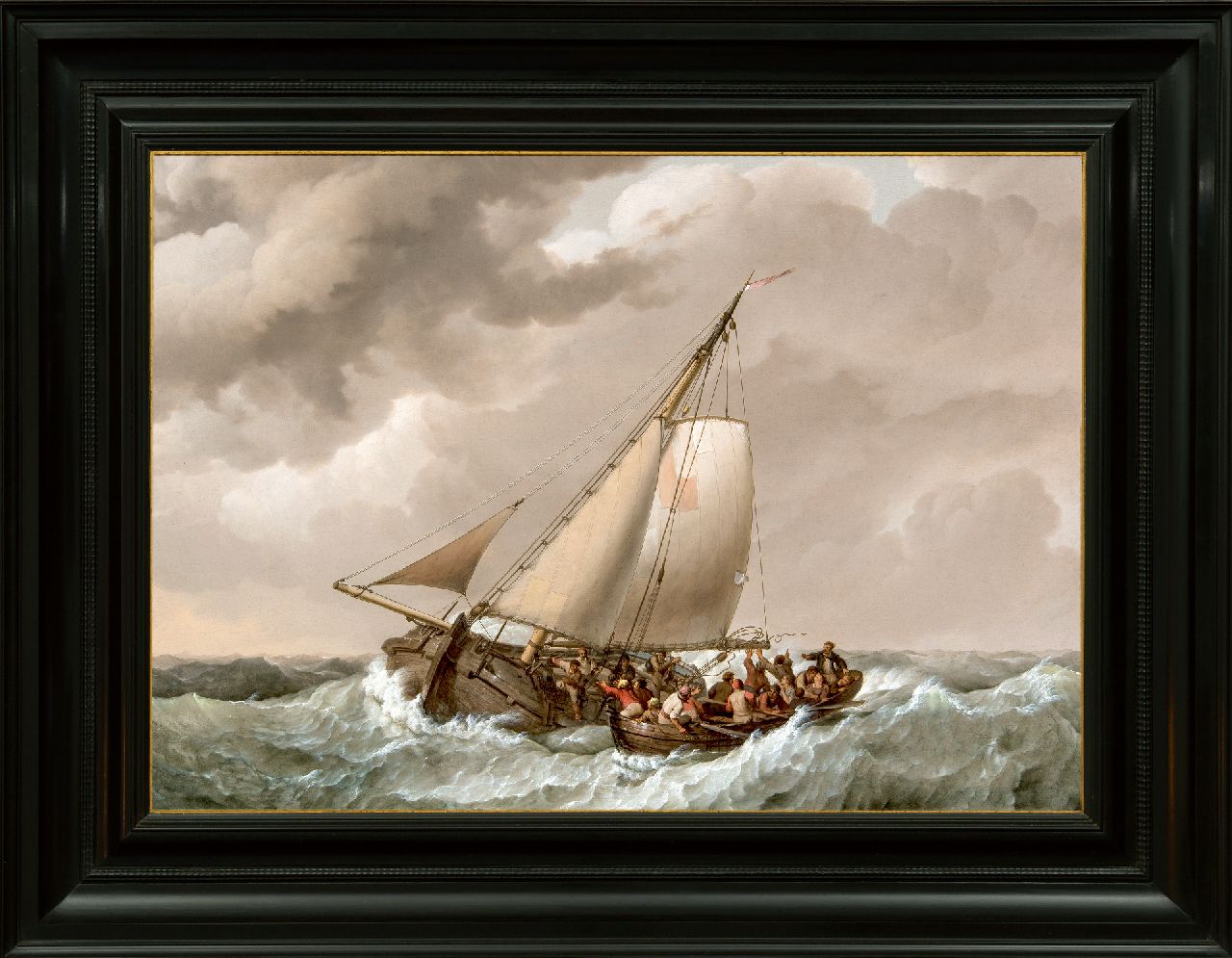Koekkoek J.H.  | Johannes Hermanus Koekkoek, Redding van schipbreukelingen op open zee, olieverf op paneel 49,1 x 69,9 cm, gesigneerd middenonder op roeiboot en gedateerd 1820