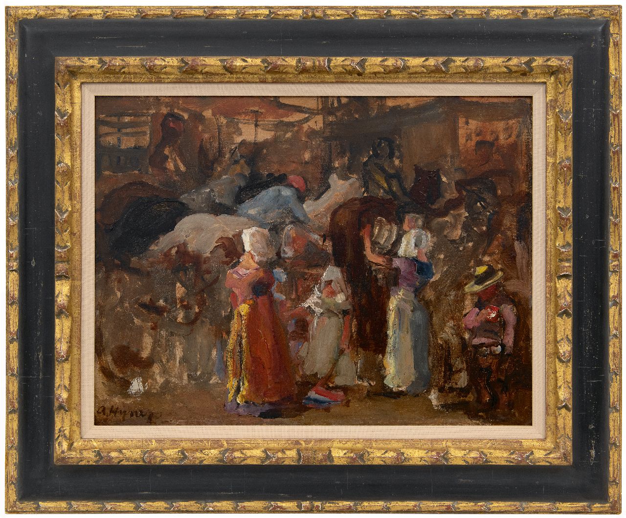 Hijner A.  | Arend Hijner | Schilderijen te koop aangeboden | Paardenmarkt, Zeeland, olieverf op schildersboard 30,2 x 40,1 cm, gesigneerd linksonder