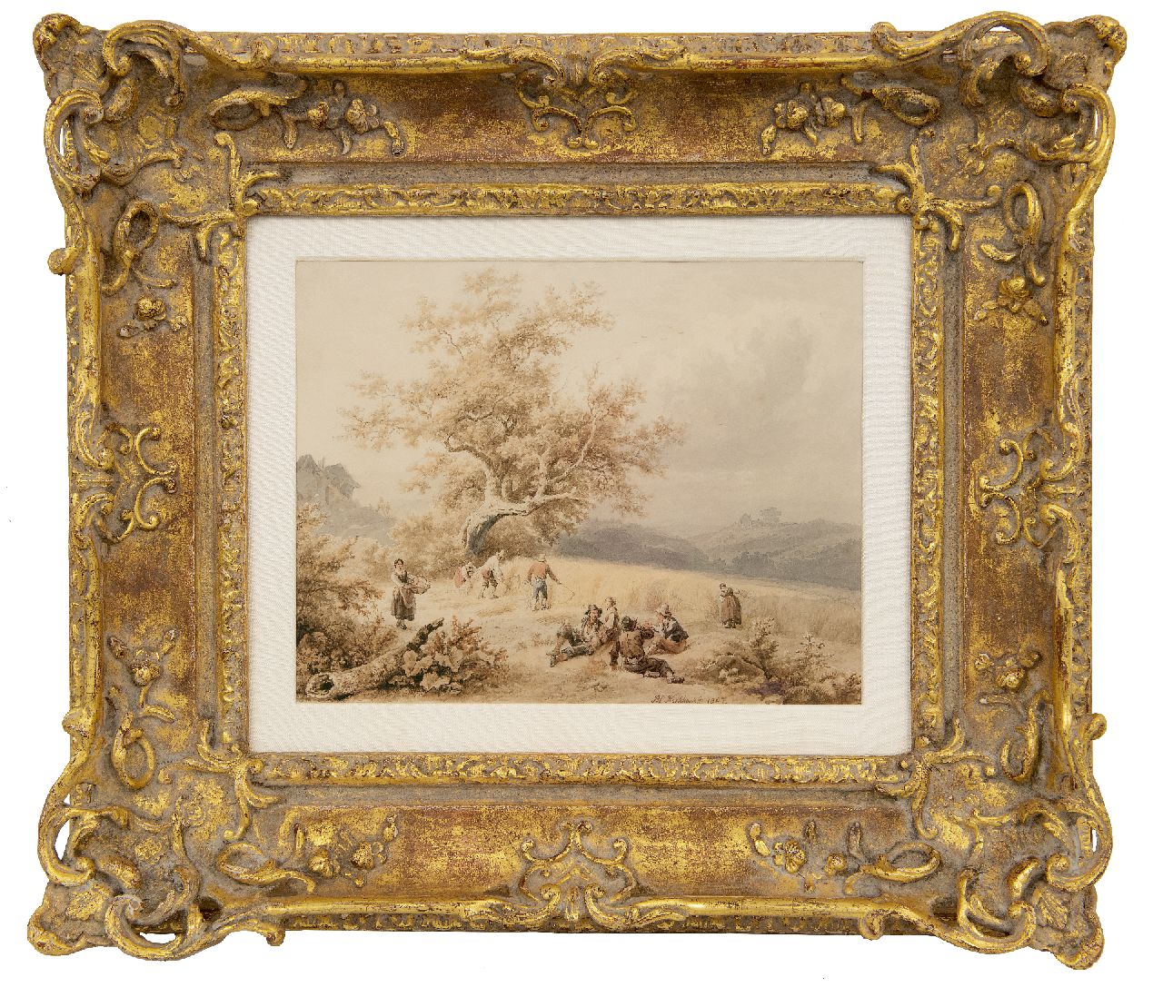 Koekkoek B.C.  | Barend Cornelis Koekkoek, Oogsttijd, Luxemburg, inkt en aquarel op papier 19,6 x 24,9 cm, gesigneerd rechts van het midden. en gedateerd 1847