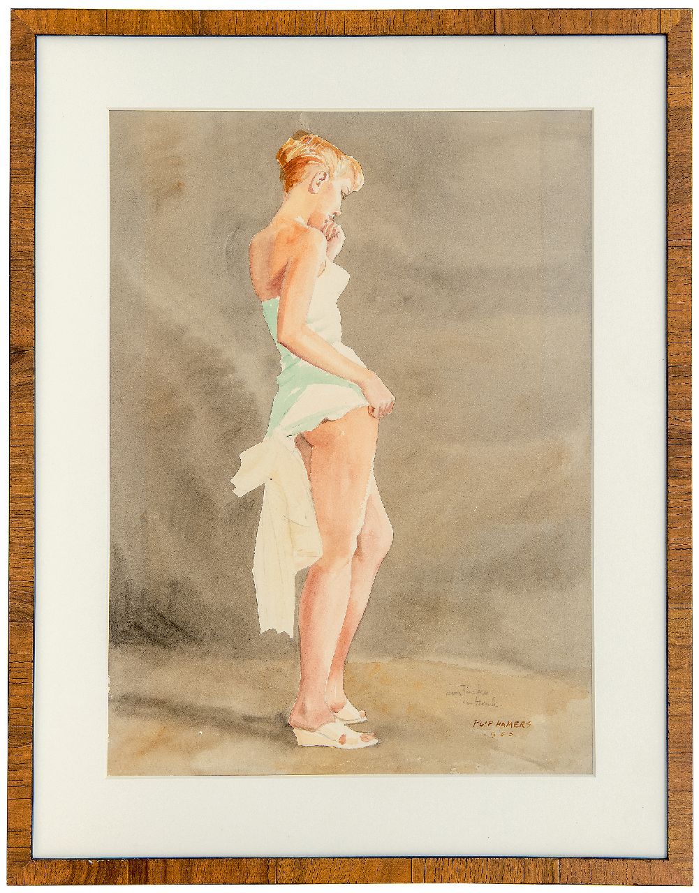 Hamers P.J.  | Philippus Jacob 'Flip' Hamers, Pin-upgirl, potlood en aquarel op papier 51,3 x 38,3 cm, gesigneerd rechtsonder en gedateerd 1956