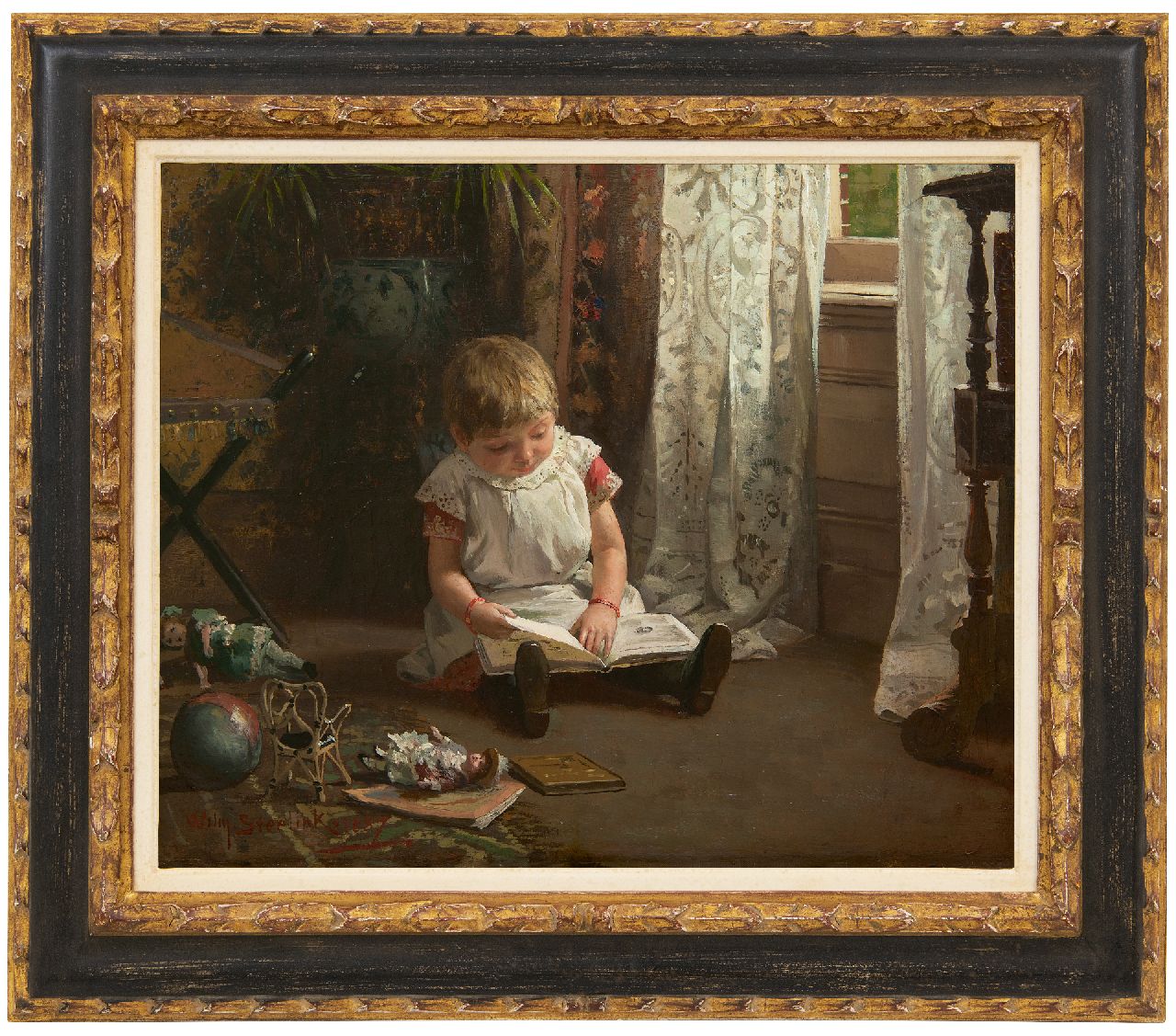 Steelink jr. W.  | Willem Steelink jr. | Schilderijen te koop aangeboden | Boekje lezen, olieverf op doek 37,8 x 47,3 cm, gesigneerd linksonder en gedateerd 1887