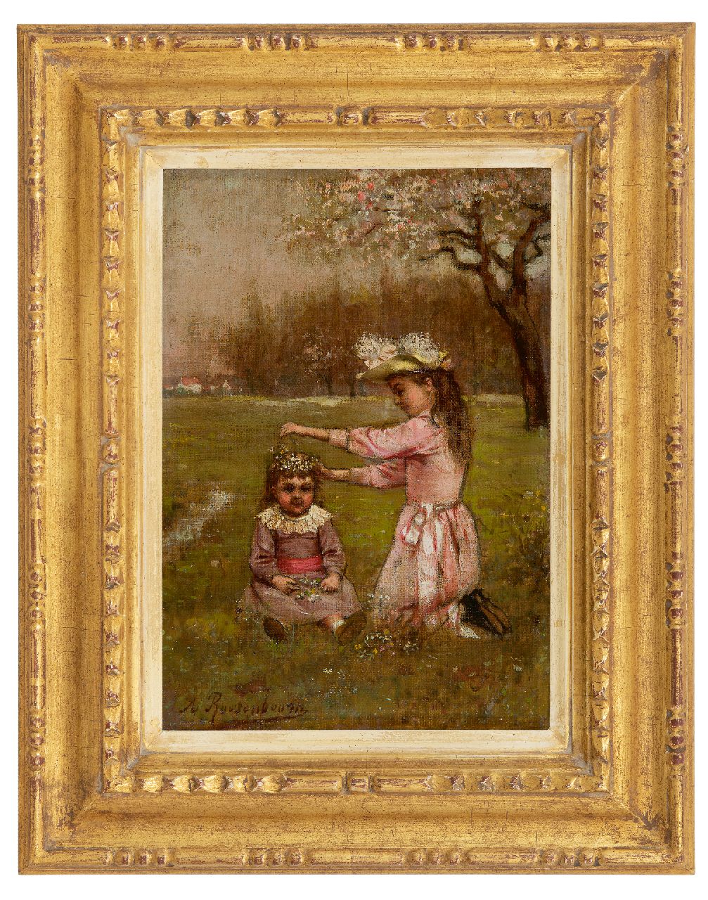 Roosenboom A.  | Albert Roosenboom | Schilderijen te koop aangeboden | De bloemenkrans, olieverf op doek 26,2 x 18,3 cm, gesigneerd linksonder