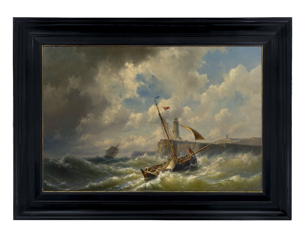 Koekkoek jr. H.  | Hermanus Koekkoek jr., Het binnenlopen van de haven bij storm, olieverf op doek 84,6 x 128,8 cm, gesigneerd rechtsonder en gedateerd 1860