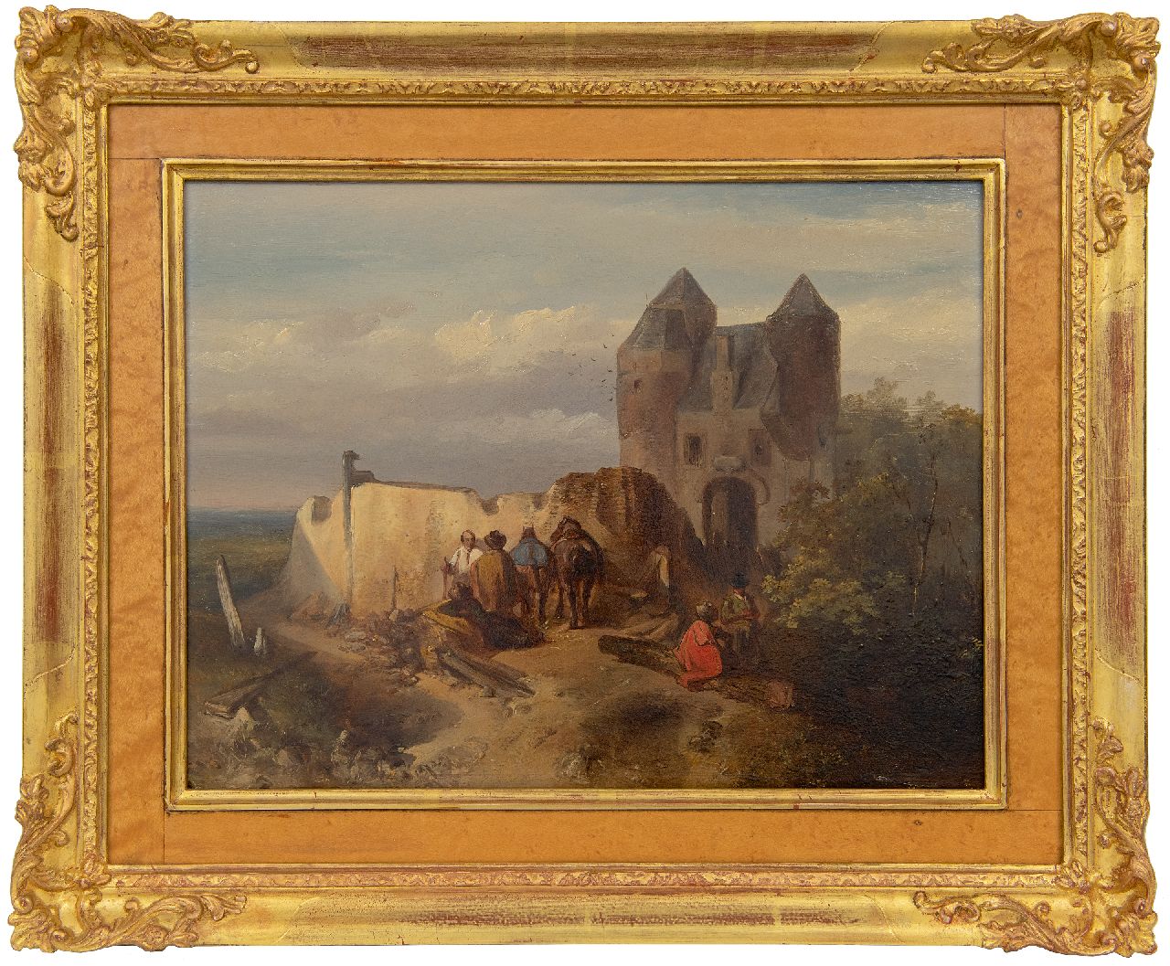 Rochussen Ch.  | Charles Rochussen | Schilderijen te koop aangeboden | Landschap met reizigers bij een ruïne (pendant), olieverf op paneel 25,5 x 33,5 cm, gesigneerd linksonder en gedateerd '42