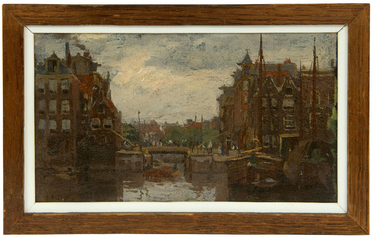 Bobeldijk F.  | Felicien Bobeldijk | Schilderijen te koop aangeboden | Amsterdams stadsgezicht, olieverf op doek op board 13,0 x 21,5 cm, gesigneerd linksonder