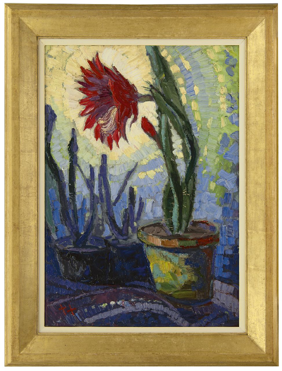 Kruysen J.  | Johannes 'Jan' Kruysen, Bloeiende cactus, olieverf op schildersboard 60,8 x 43,0 cm, gesigneerd linksonder met  monogram