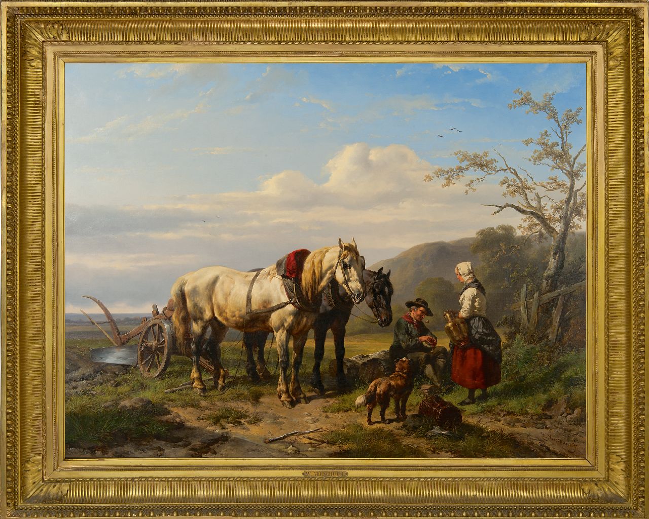 Verschuur W.  | Wouterus Verschuur, De verfrissing, olieverf op doek 88,4 x 116,3 cm, gesigneerd rechtsonder en te dateren ca. 1855-1860
