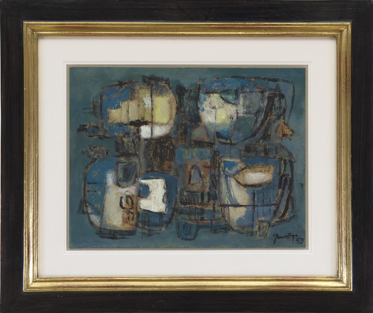 Nanninga J.  | Jacob 'Jaap' Nanninga, Compositie, 1959, gemengde techniek op papier 30,5 x 39,3 cm, gesigneerd rechtsonder en gedateerd '59
