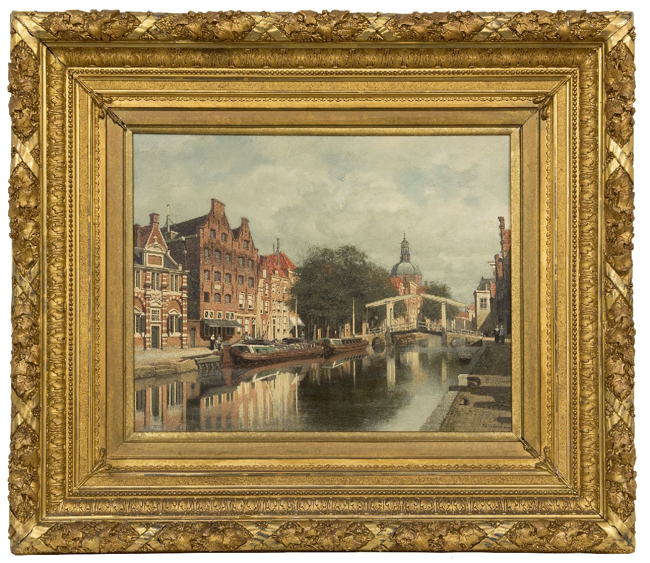 Klinkenberg J.C.K.  | Johannes Christiaan Karel Klinkenberg | Schilderijen te koop aangeboden | De Oude Rijn met de Marekerk te Leiden, olieverf op paneel 39,3 x 51,0 cm, gesigneerd rechtsonder
