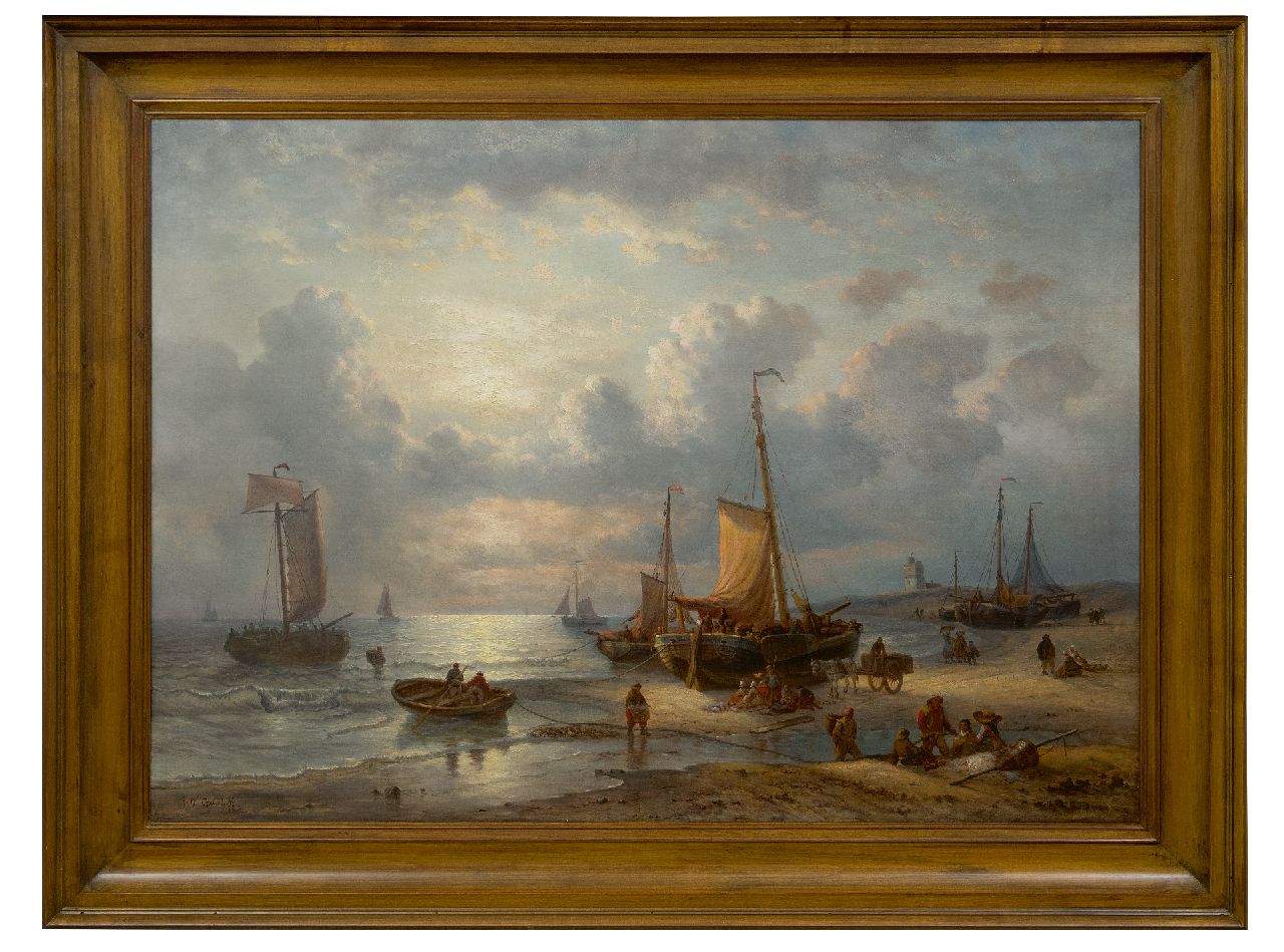Opdenhoff G.W.  | Witzel 'George Willem' Opdenhoff | Schilderijen te koop aangeboden | Het uitladen van de vangst, olieverf op doek 70,7 x 97,7 cm, gesigneerd linksonder