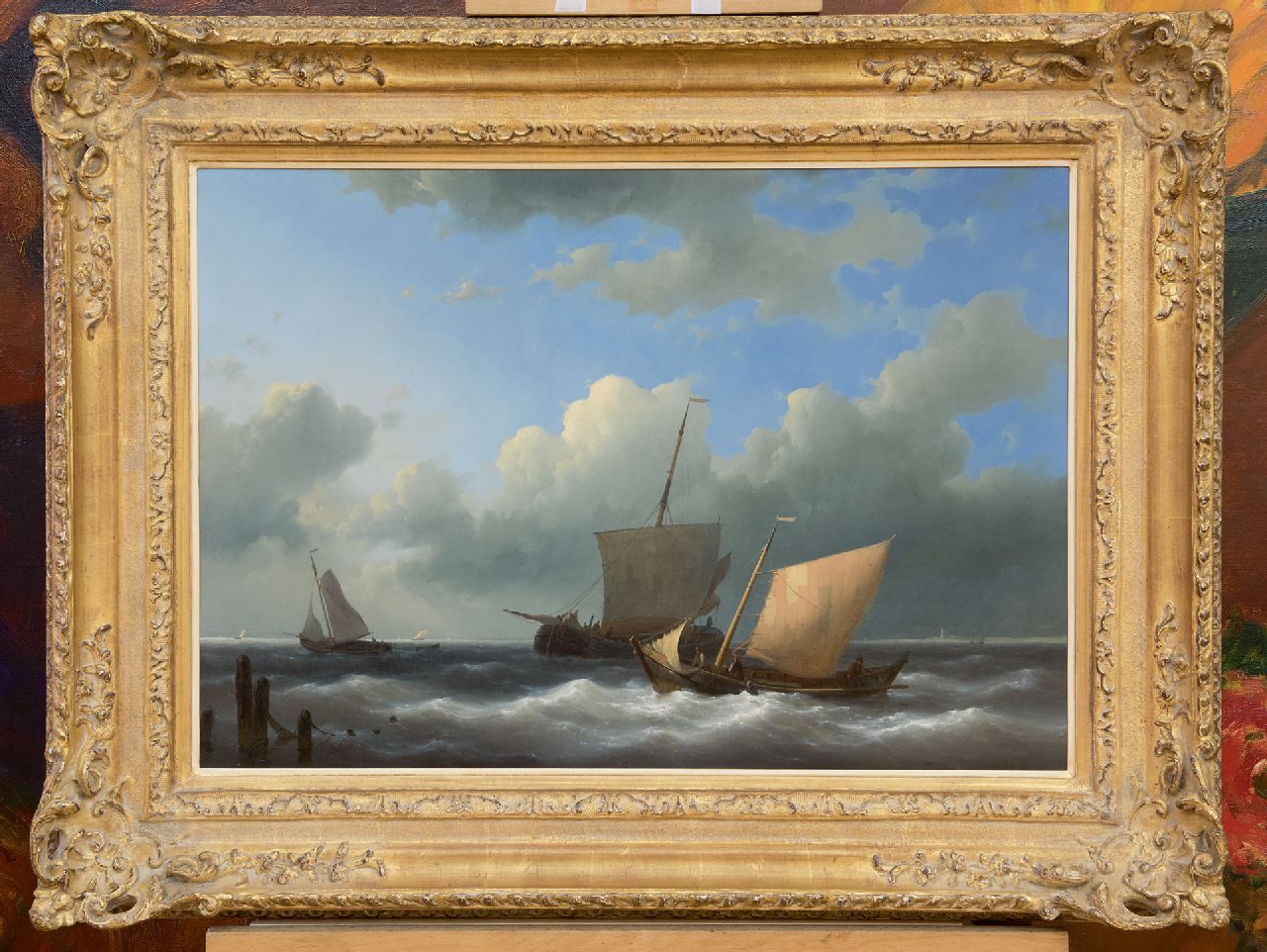 Hulk A.  | Abraham Hulk | Schilderijen te koop aangeboden | Zeilschepen voor een haveningang, olieverf op paneel 44,5 x 62,7 cm, gesigneerd rechtsonder en gedateerd 1846